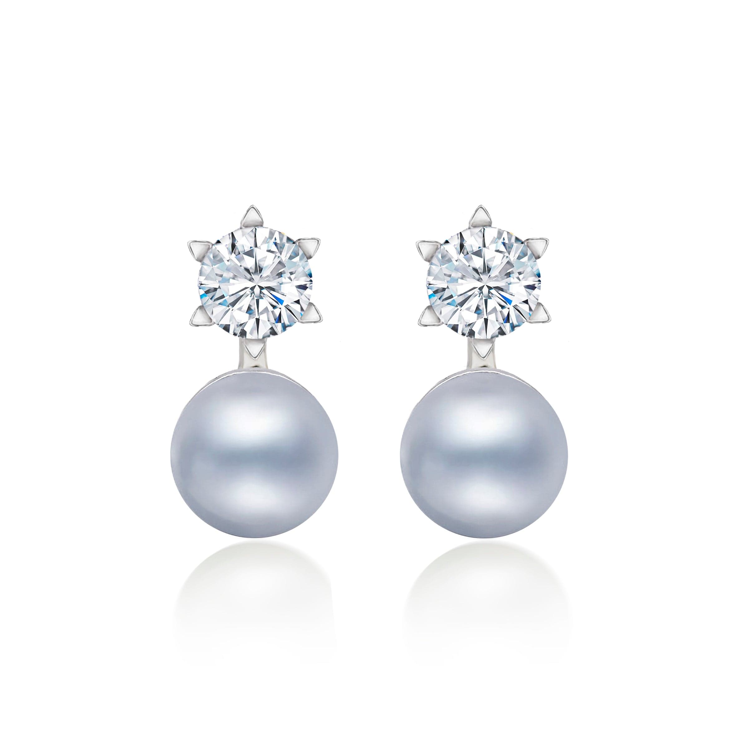 Lynora Jewellery Earring Sterling Silver / Grey Pearl Grey Freshwater Pearl and Diamond Solitaire Earrings