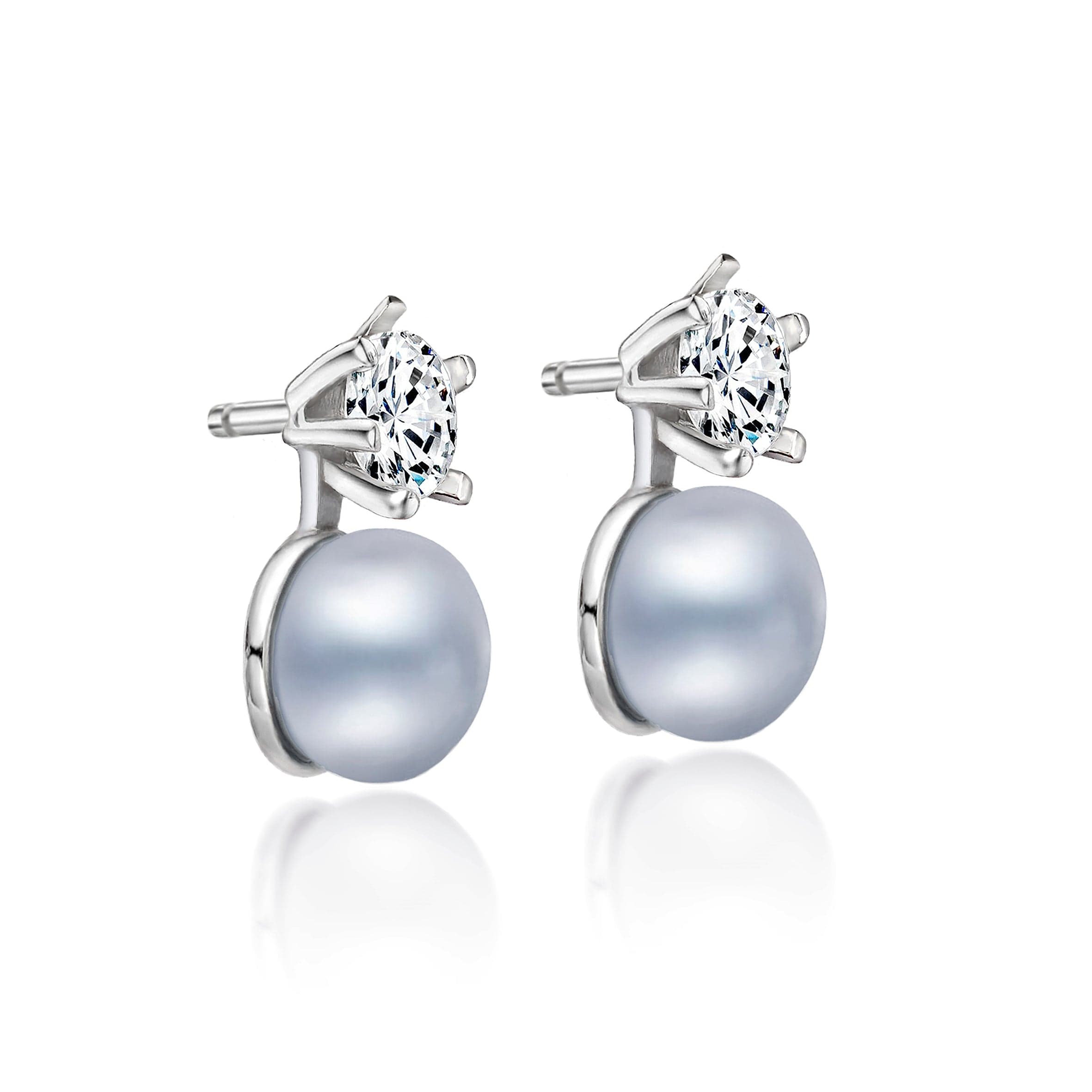 Lynora Jewellery Earring Sterling Silver / Grey Pearl Grey Freshwater Pearl and Diamond Solitaire Earrings