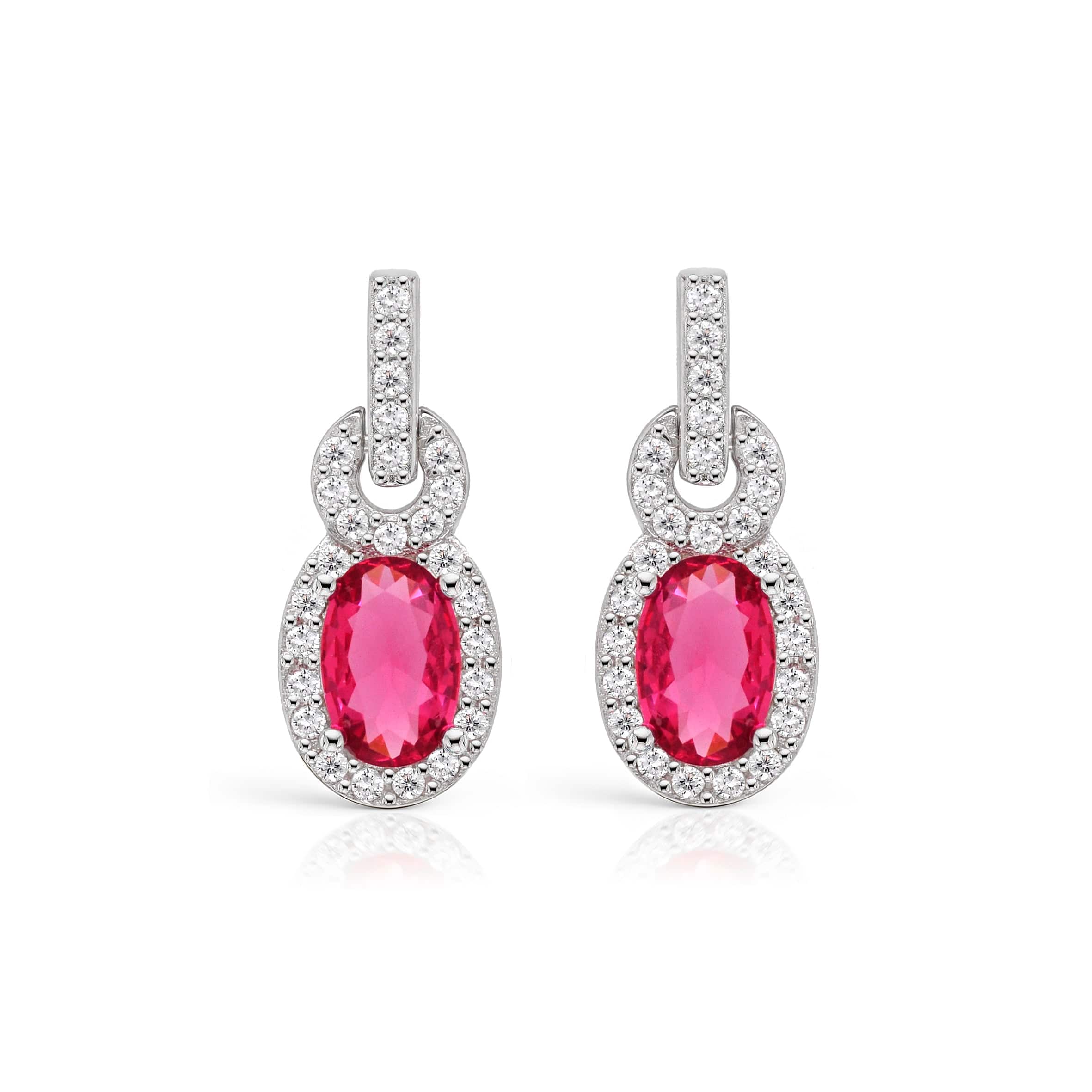 Lynora Jewellery Earring Oval Twist Ruby Halo Earrings Sterling Silver / Ruby Oval Twist Ruby Halo Earrings