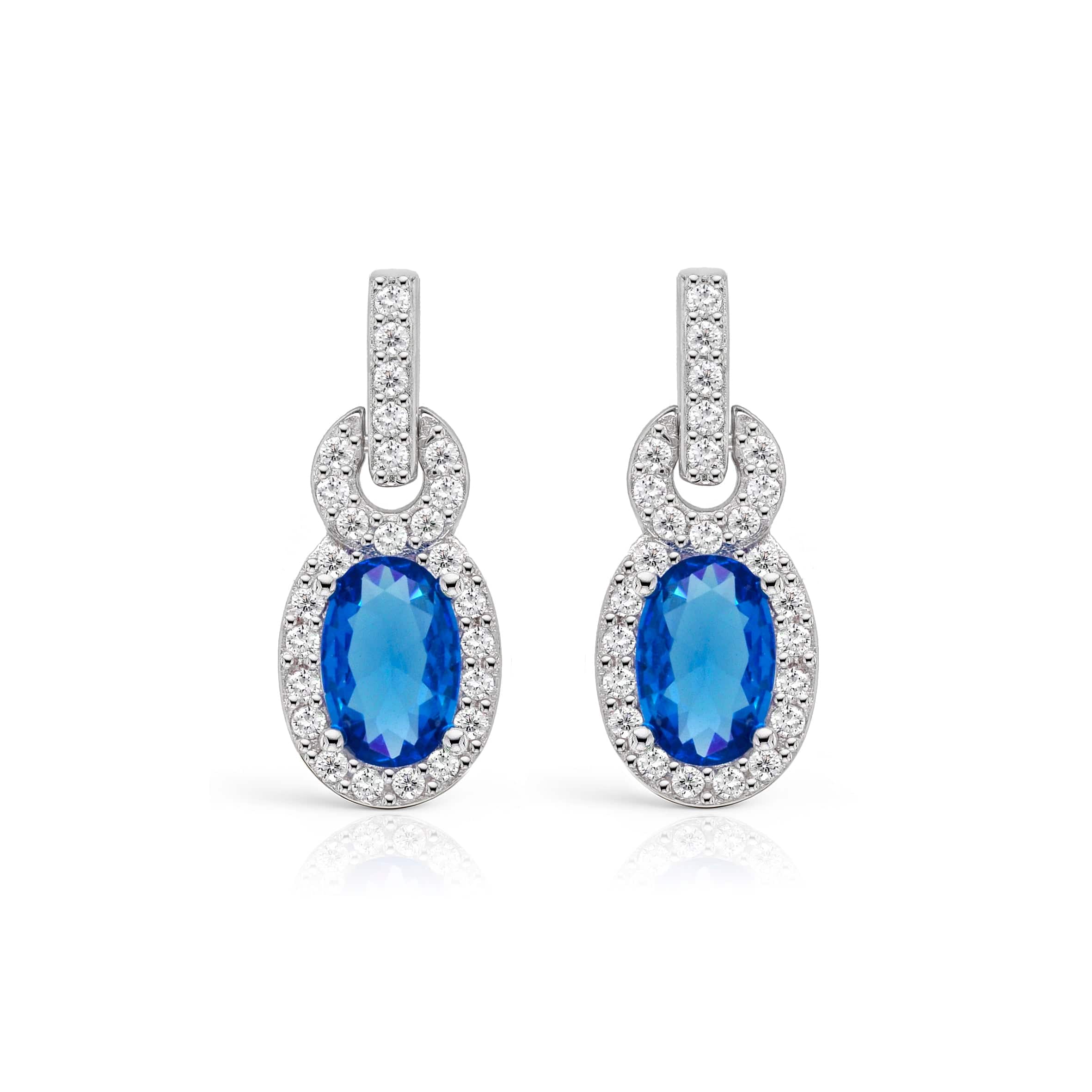 Lynora Jewellery Earring Oval Twist Sapphire Halo Earrings Sterling Silver / Sapphire Oval Twist Sapphire Halo Earrings