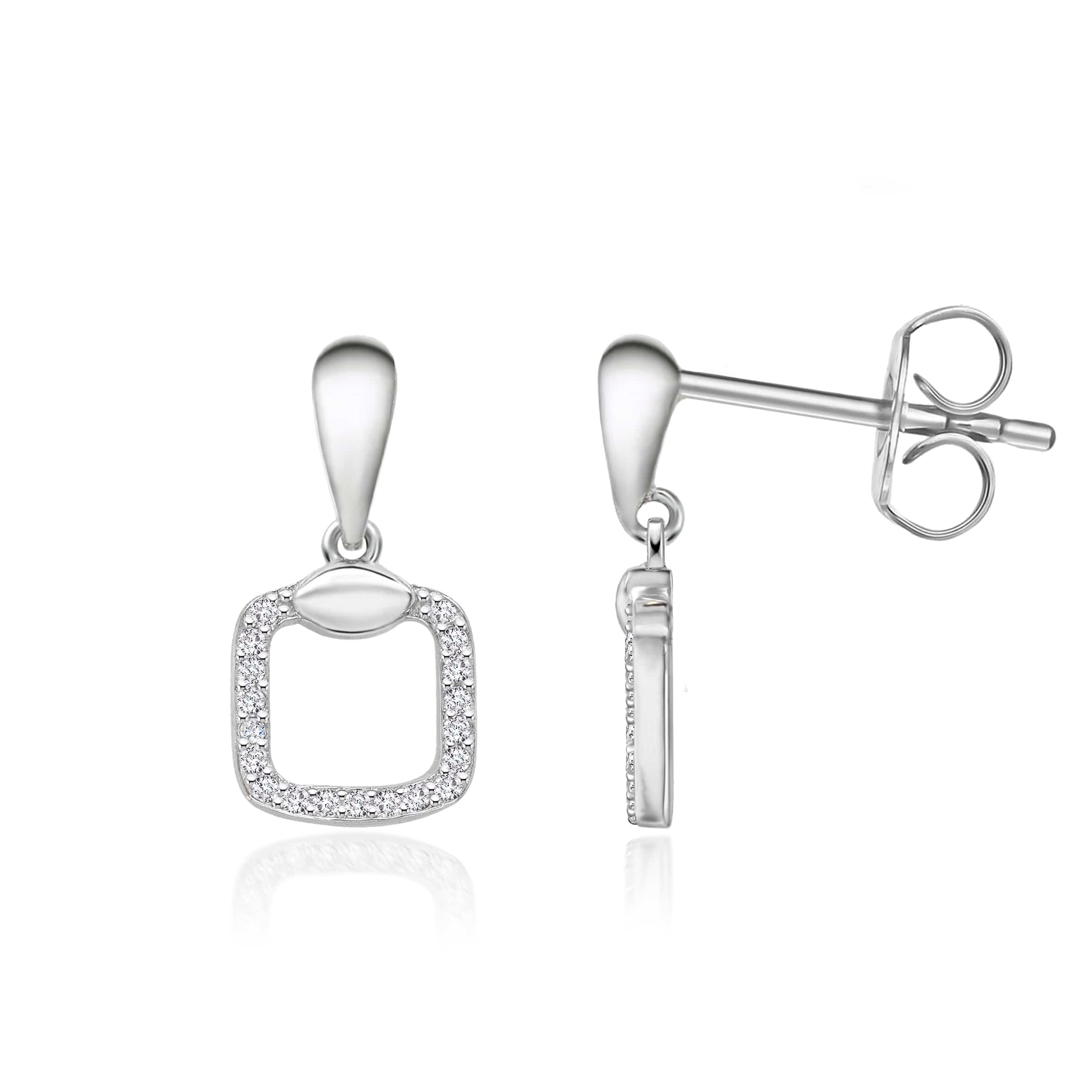 Lynora Jewellery Earrings Delicate Outline Square Drop Earrings Sterling Silver / Clear Delicate Outline Square Drop Earrings