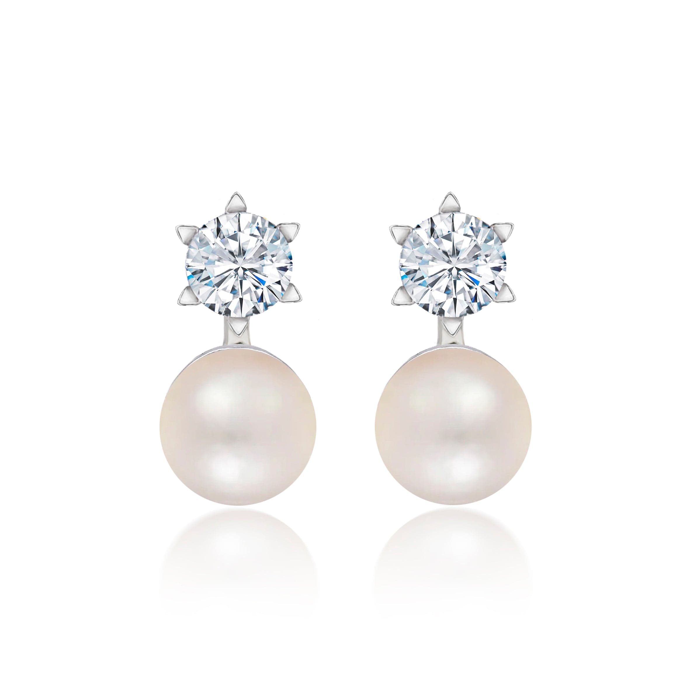 Lynora Jewellery Earrings Sterling Silver / Pearl Freshwater Pearl and Diamond Solitaire Earrings