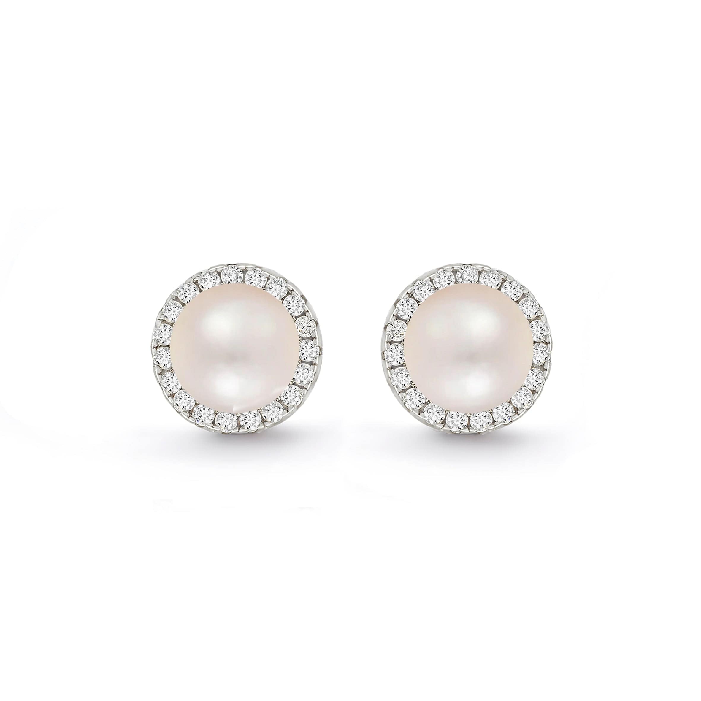 Lynora Jewellery Earrings Sterling Silver / Pearl Freshwater Pearl Halo Stud Earrings