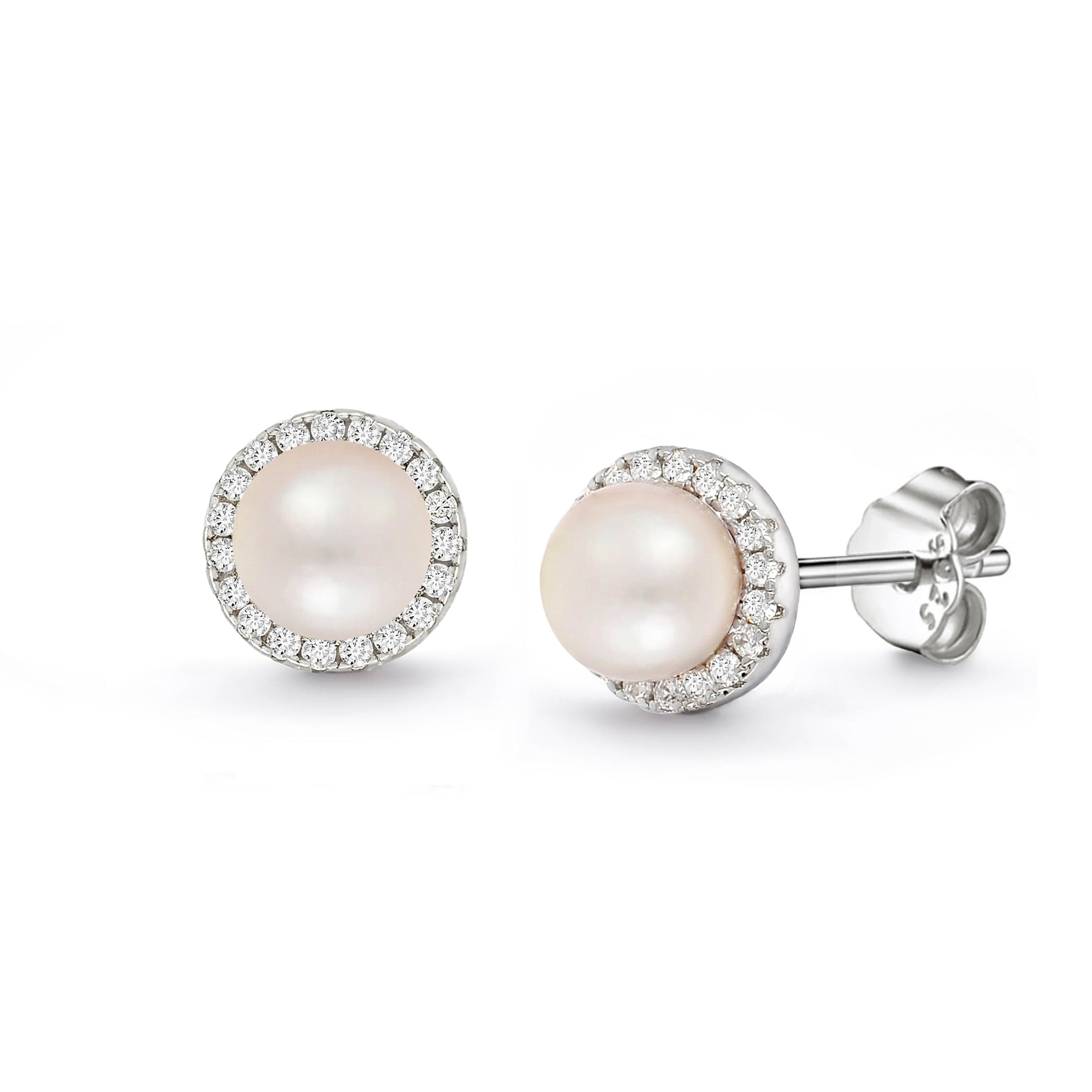 Lynora Jewellery Earrings Sterling Silver / Pearl Freshwater Pearl Halo Stud Earrings