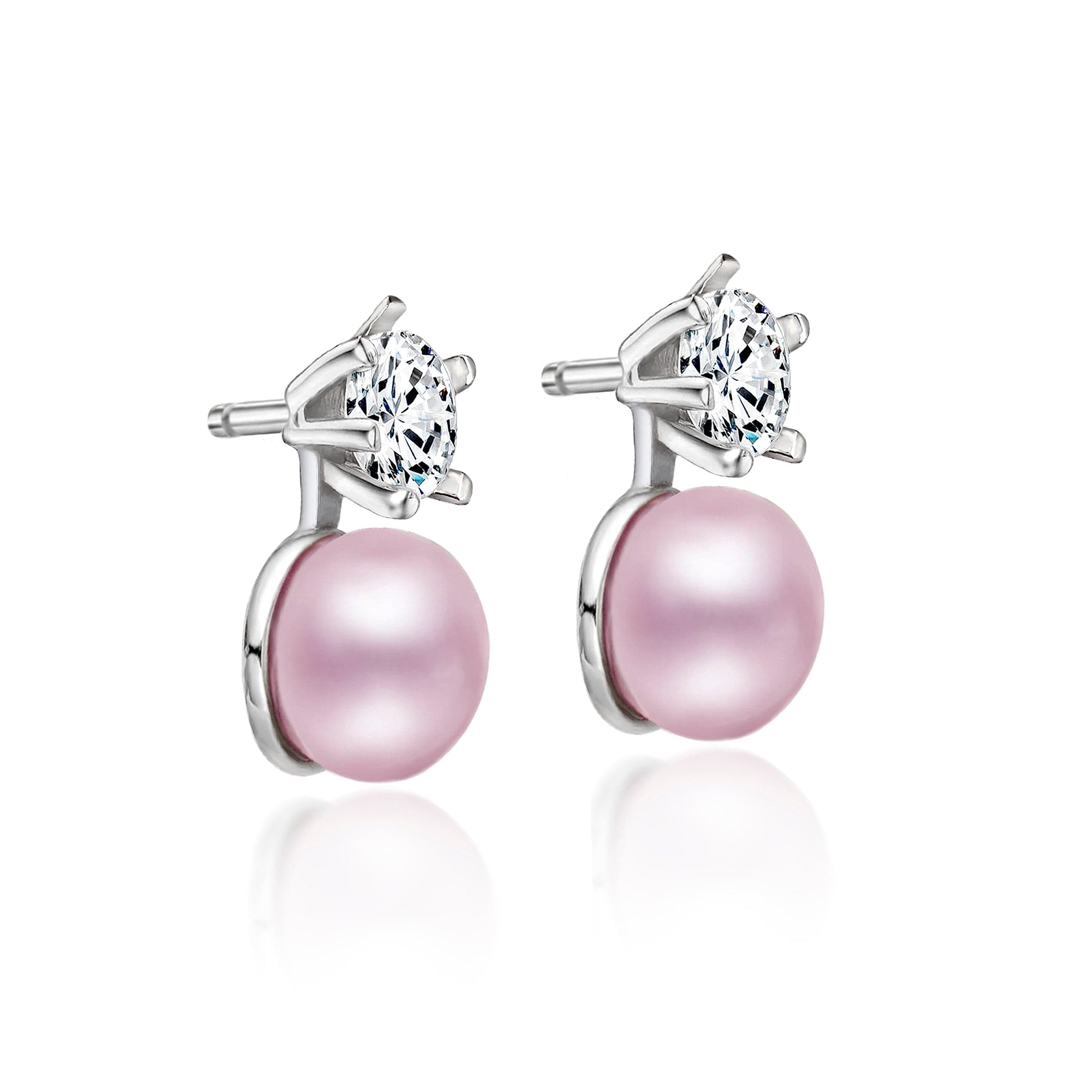 Lynora Jewellery Earrings Sterling Silver / Pink Pearl Pink Freshwater Pearl and Diamond Solitaire Earrings