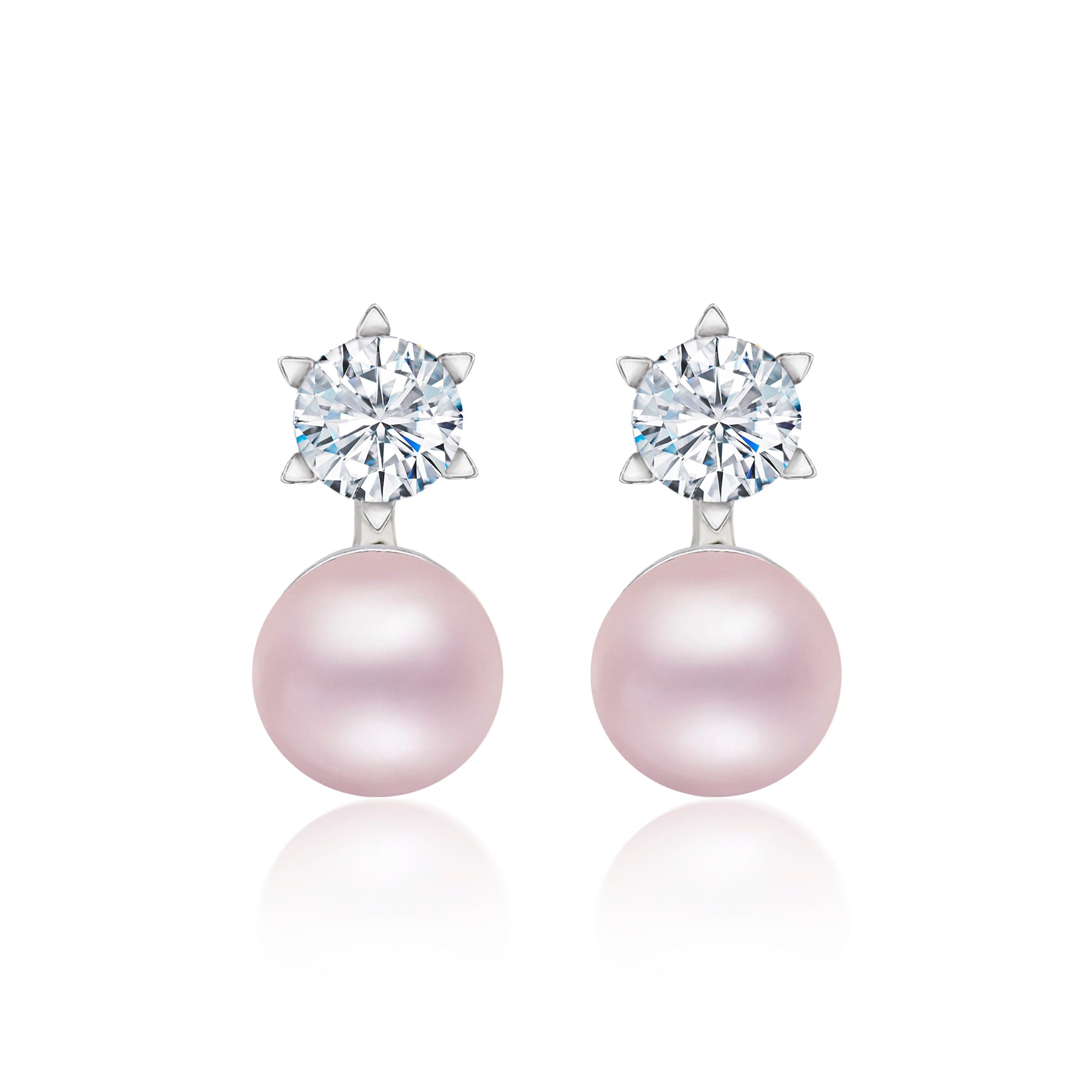 Lynora Jewellery Earrings Sterling Silver / Pink Pearl Pink Freshwater Pearl and Diamond Solitaire Earrings