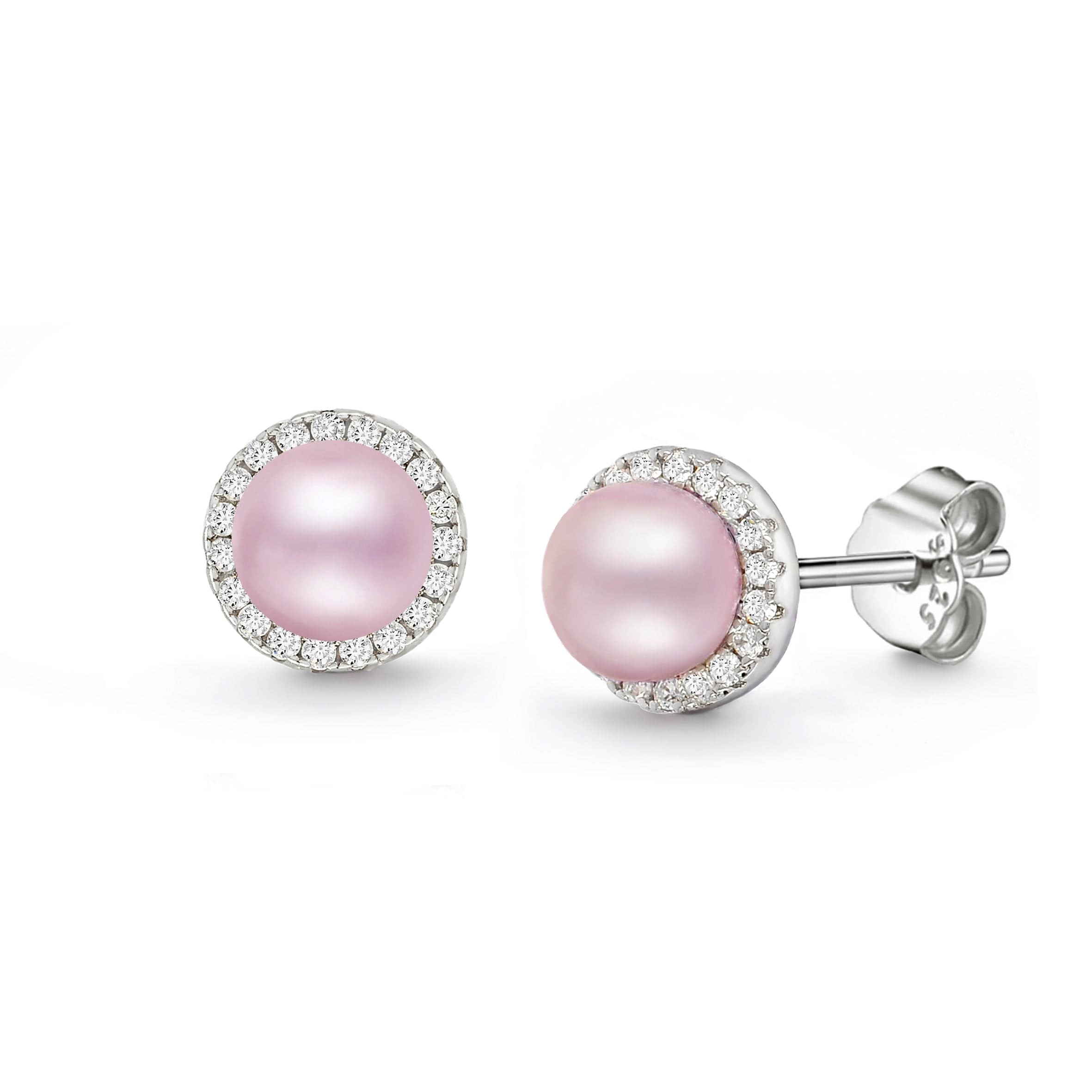 Lynora Jewellery Earrings Sterling Silver / Pink Pearl Pink Freshwater Pearl Halo Stud Earrings