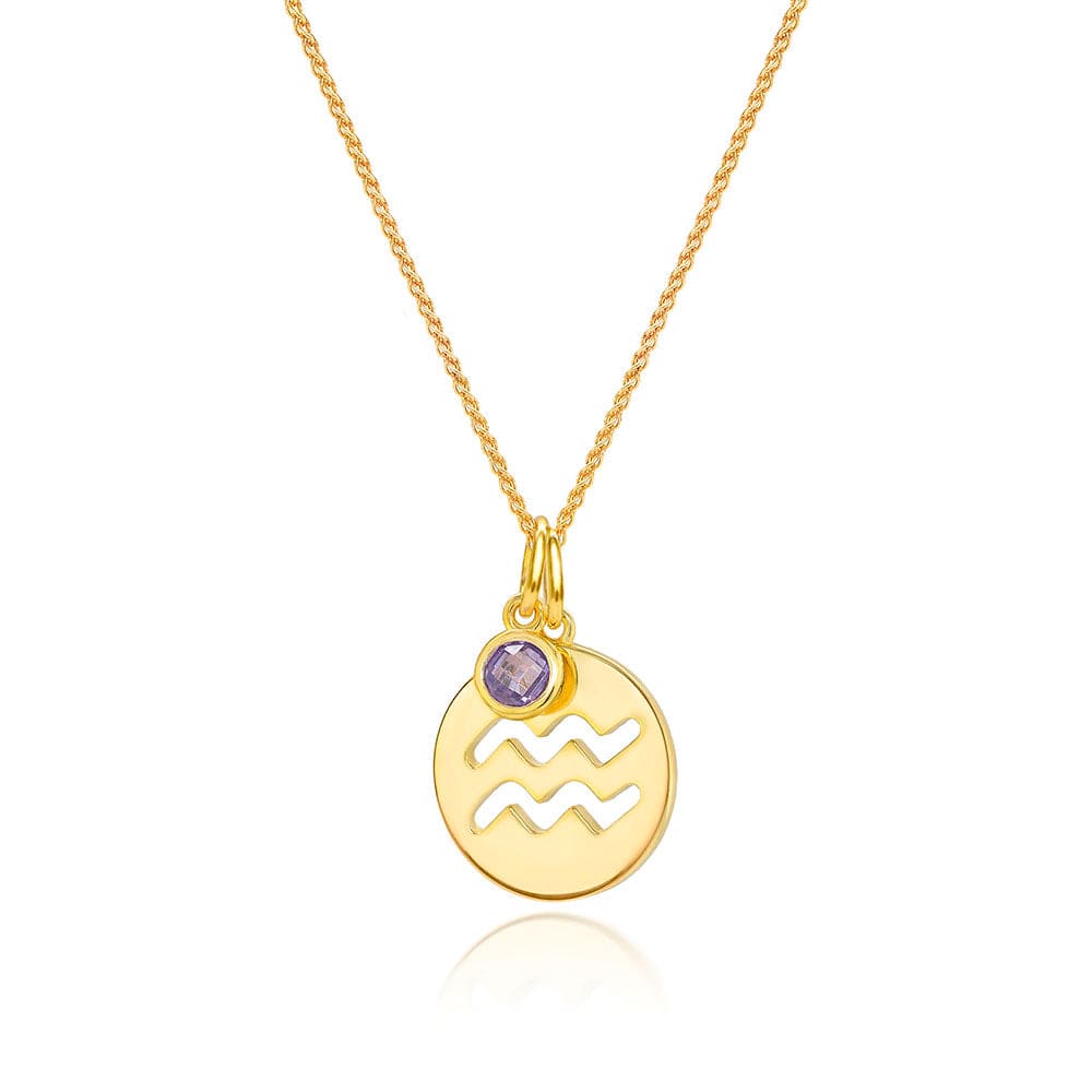 Lynora Jewellery Necklace Amethyst Aquarius Zodiac Pendant Gold Plated