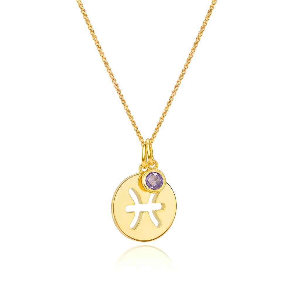 Lynora Jewellery Necklace Amethyst Pisces Zodiac Pendant Gold Plated