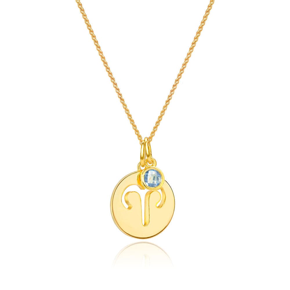 Lynora Jewellery Necklace Aquamarine Aries Zodiac Pendant Gold Plated