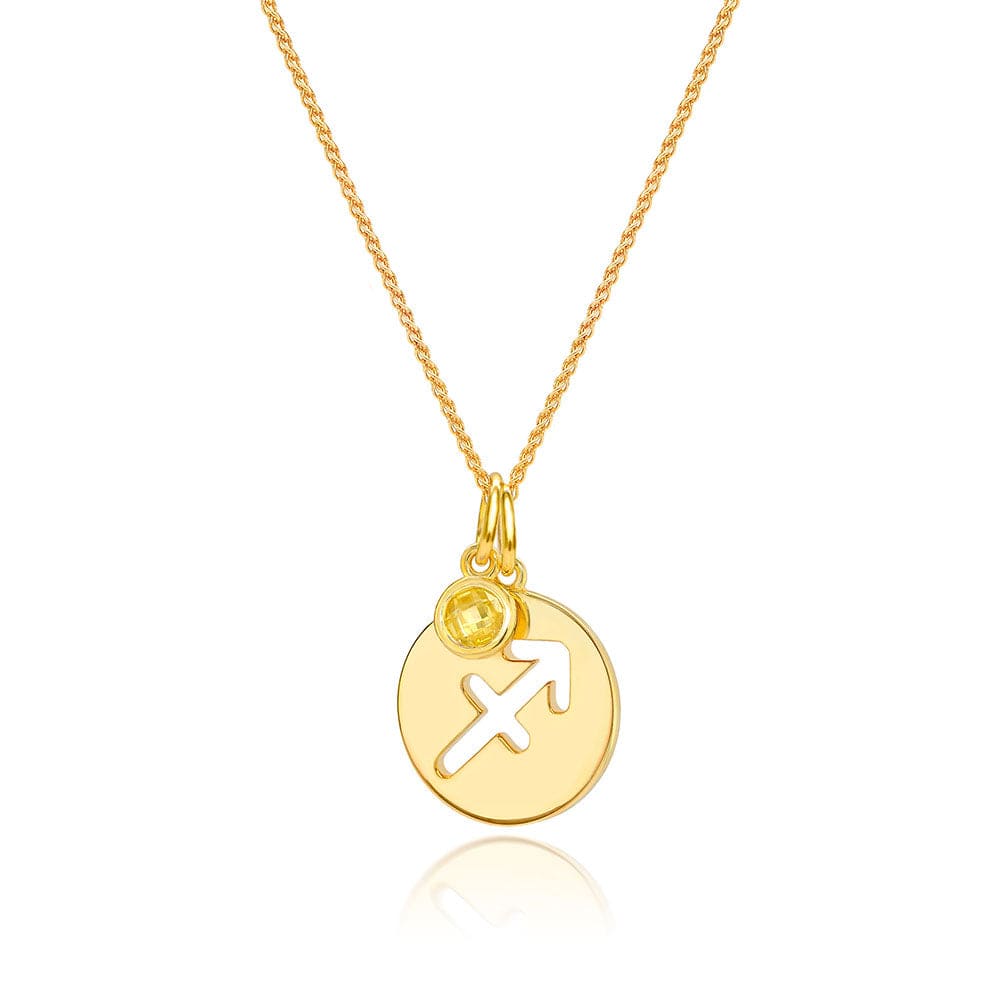 Lynora Jewellery Necklace Citrine Sagittarius Zodiac Pendant Gold Plated