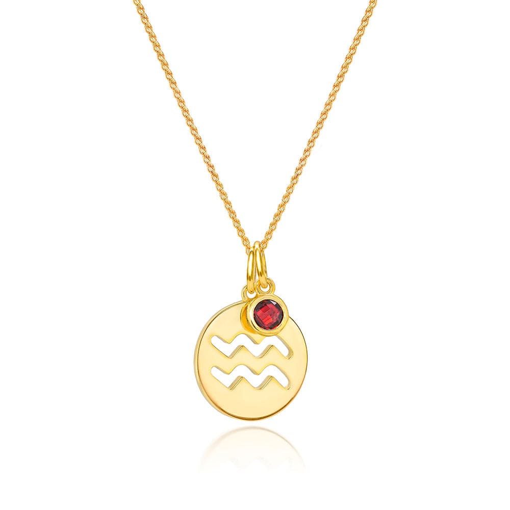 Lynora Jewellery Necklace Garnet Aquarius Zodiac Pendant Gold Plated