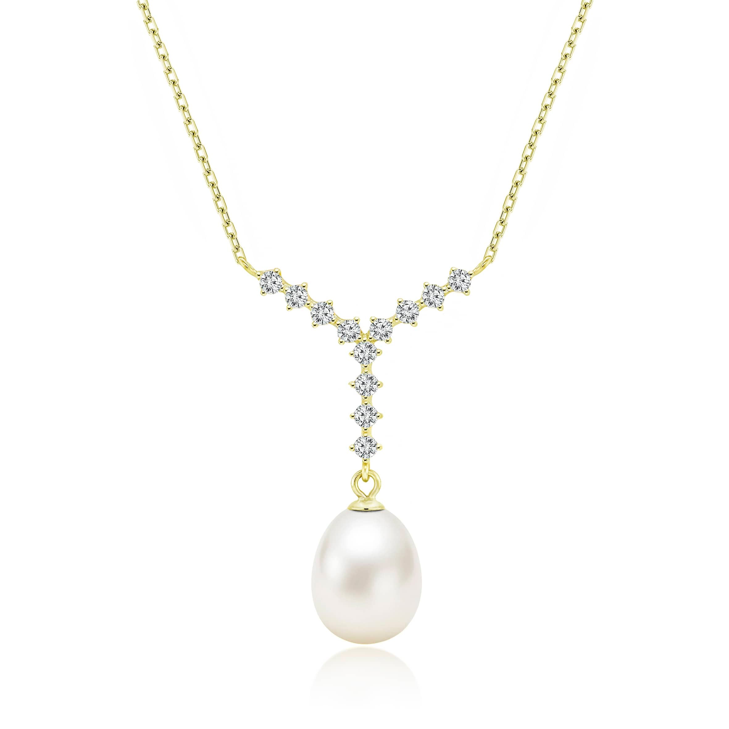 Lynora Jewellery Necklace Cascade Gold Pearl Necklace Gold Plated / Pearl Cascade Gold Pearl Necklace