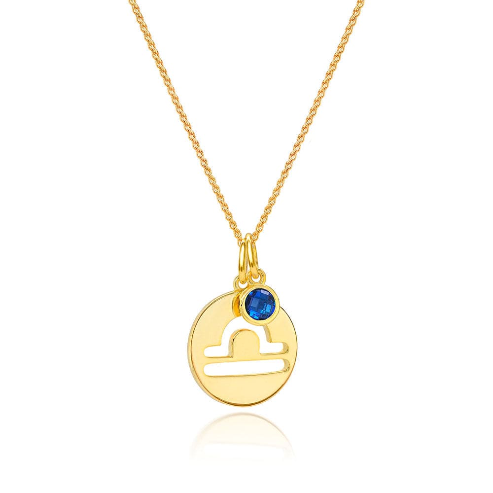 Lynora Jewellery Necklace Sapphire Libra Zodiac Pendant Gold Plated