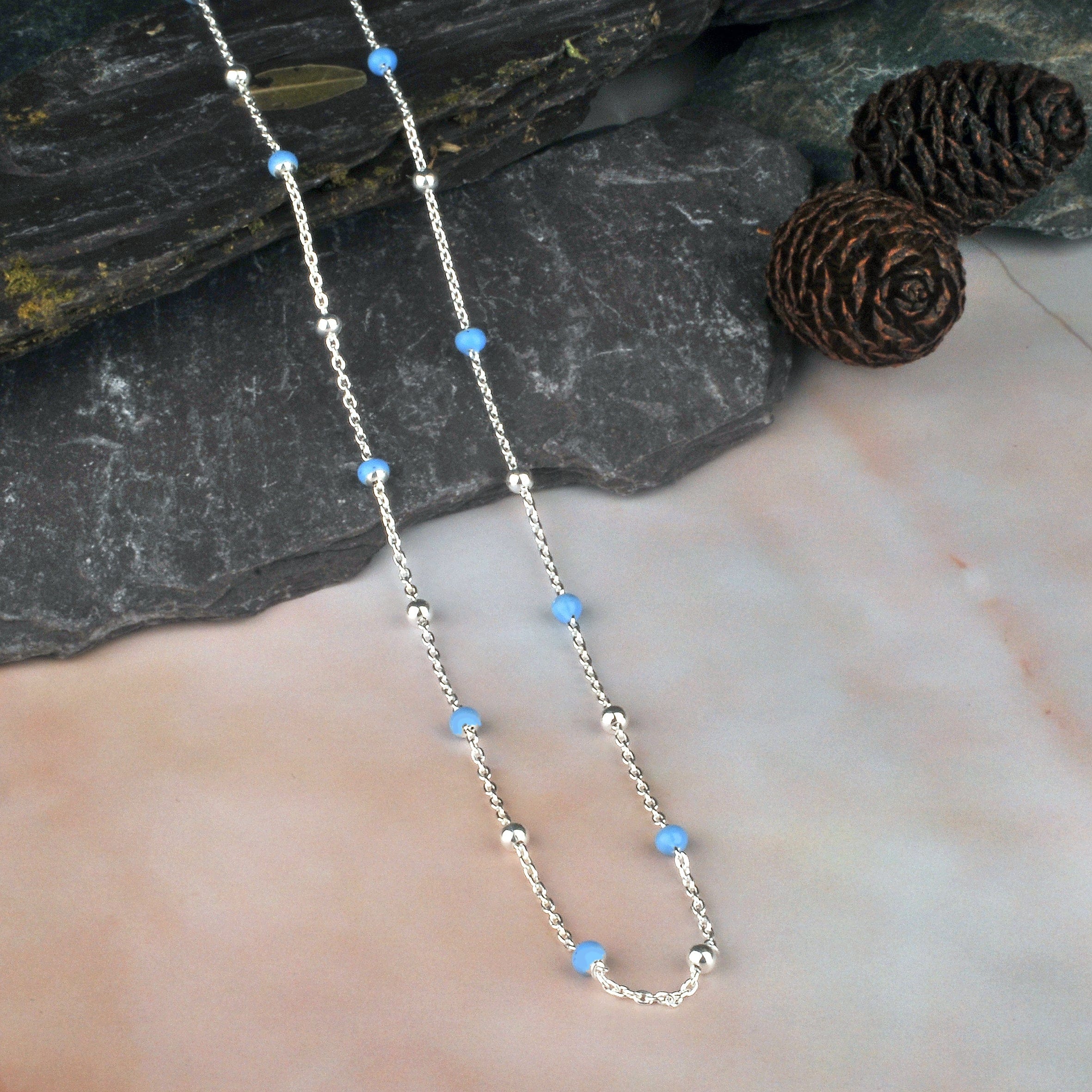 Lynora Jewellery Necklace Sterling Silver / Blue Enamel Beaded Enamel Blue Chain Necklace