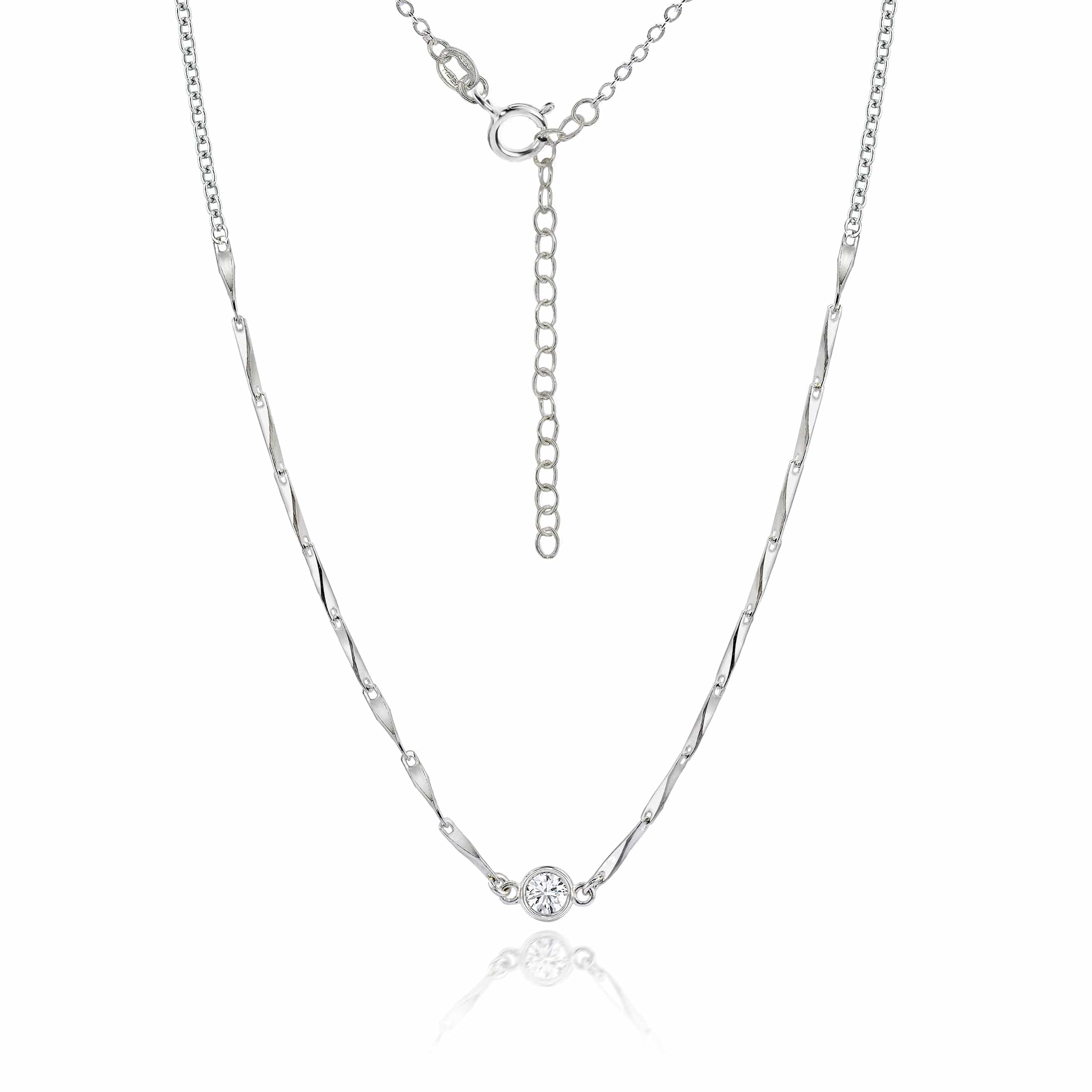 Lynora Jewellery Necklace Sterling Silver / Clear Bar Link Twist Chain Necklace