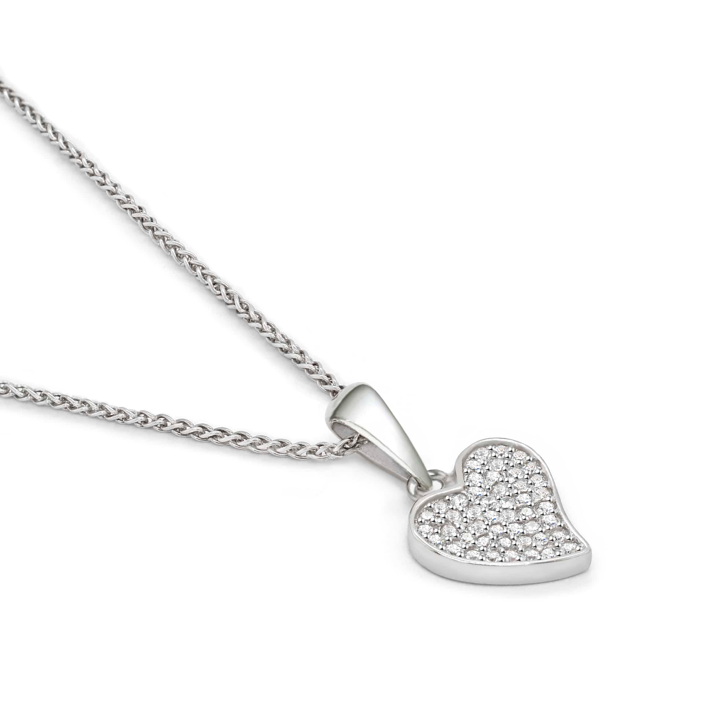 Lynora Jewellery Necklace Curved Pave Heart Necklace Sterling Silver / Clear Curved Pave Heart Necklace