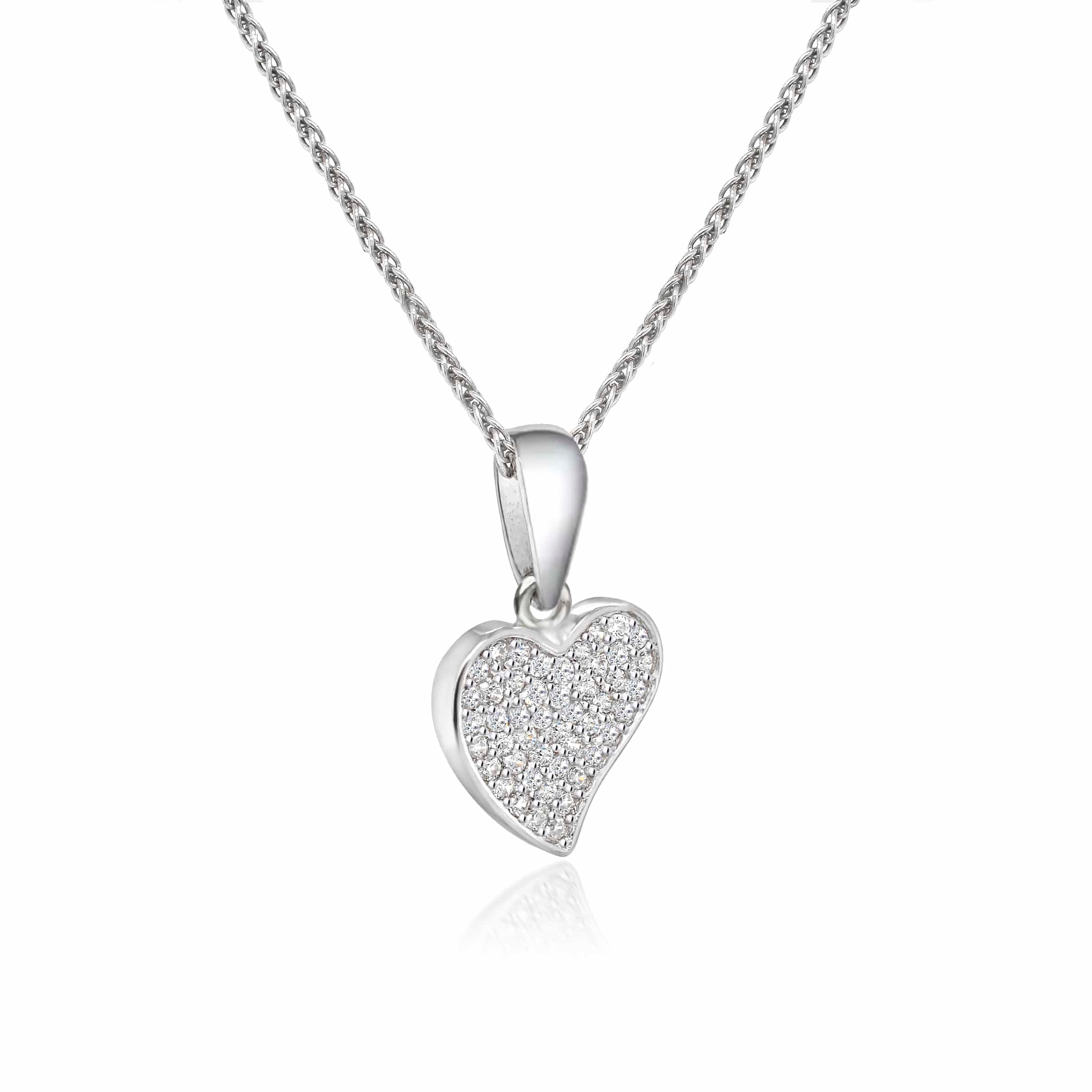 Lynora Jewellery Necklace Curved Pave Heart Necklace Sterling Silver / Clear Curved Pave Heart Necklace