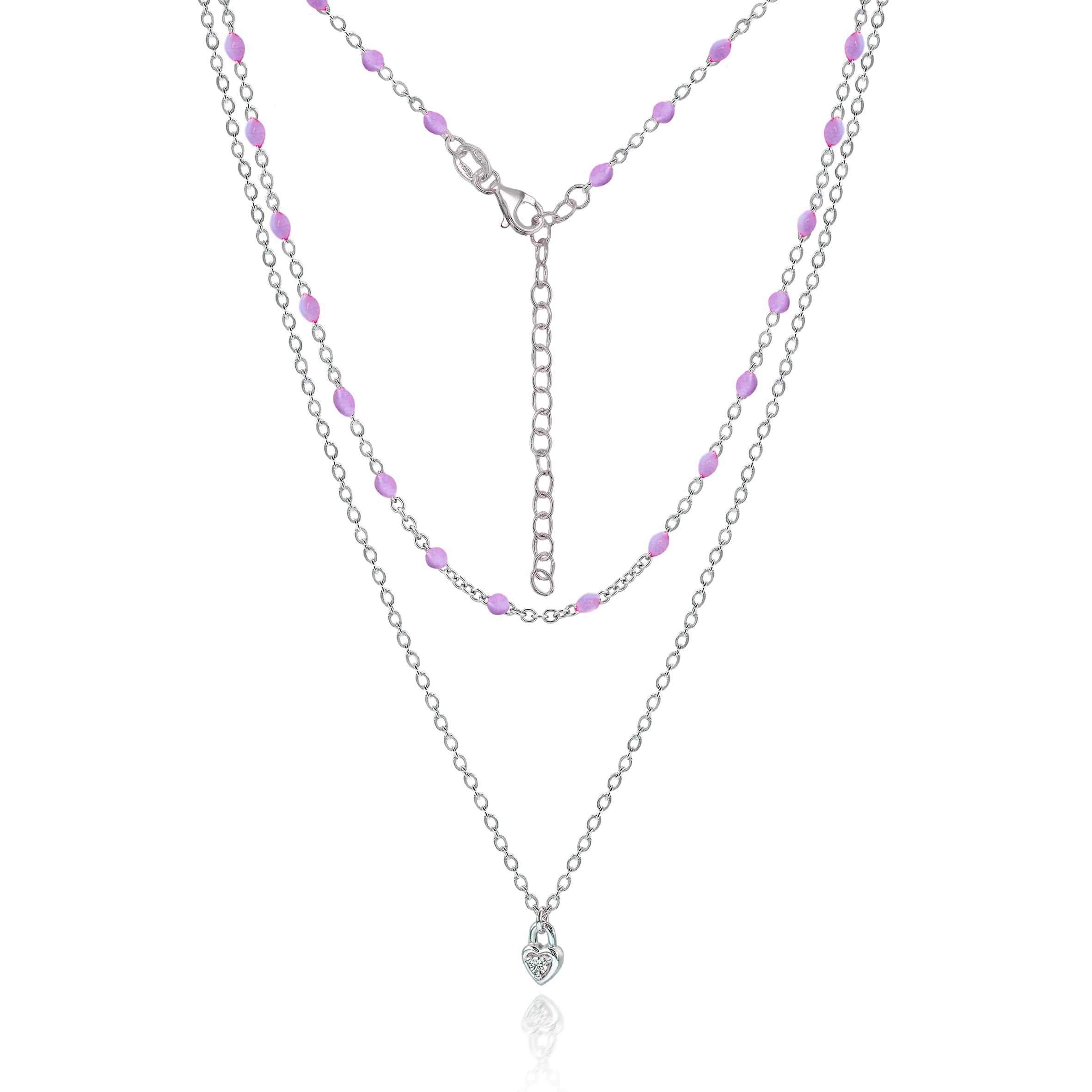 Lynora Jewellery Necklace Sterling Silver / Lilac Enamel Beaded Enamel Twin Lilac Chain Necklace