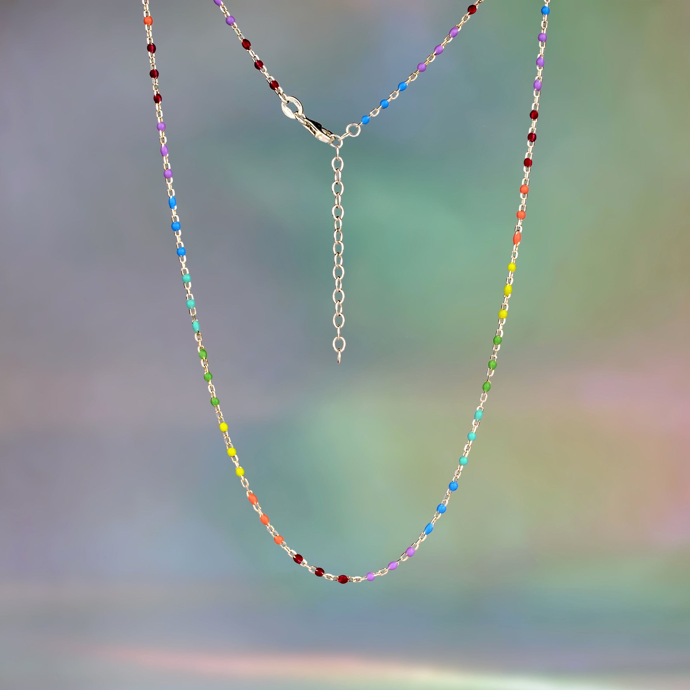 Lynora Jewellery Necklace Sterling Silver / Multicoloued Enamel Beaded Enamel Rainbow Chain Necklace Long