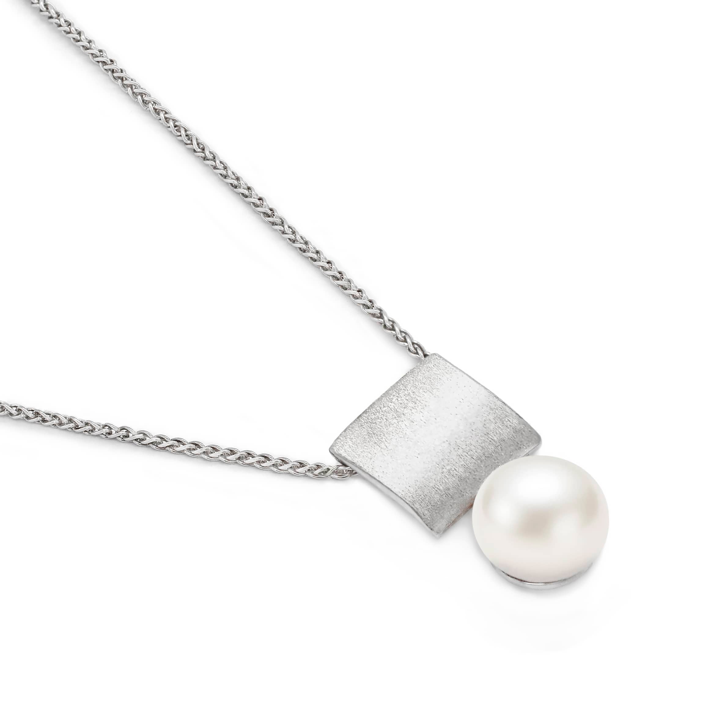 Lynora Jewellery Necklace Brushed Metal Pearl Drop Pendant Sterling Silver / Pearl Brushed Metal Pearl Drop Pendant