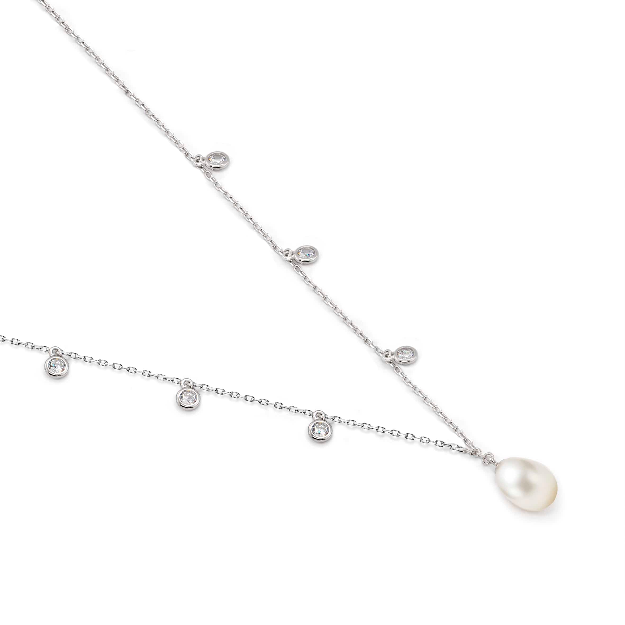 Lynora Jewellery Necklace Silver Pearl Drop Bezel Necklace Sterling Silver / Pearl Silver Pearl Drop Bezel Necklace