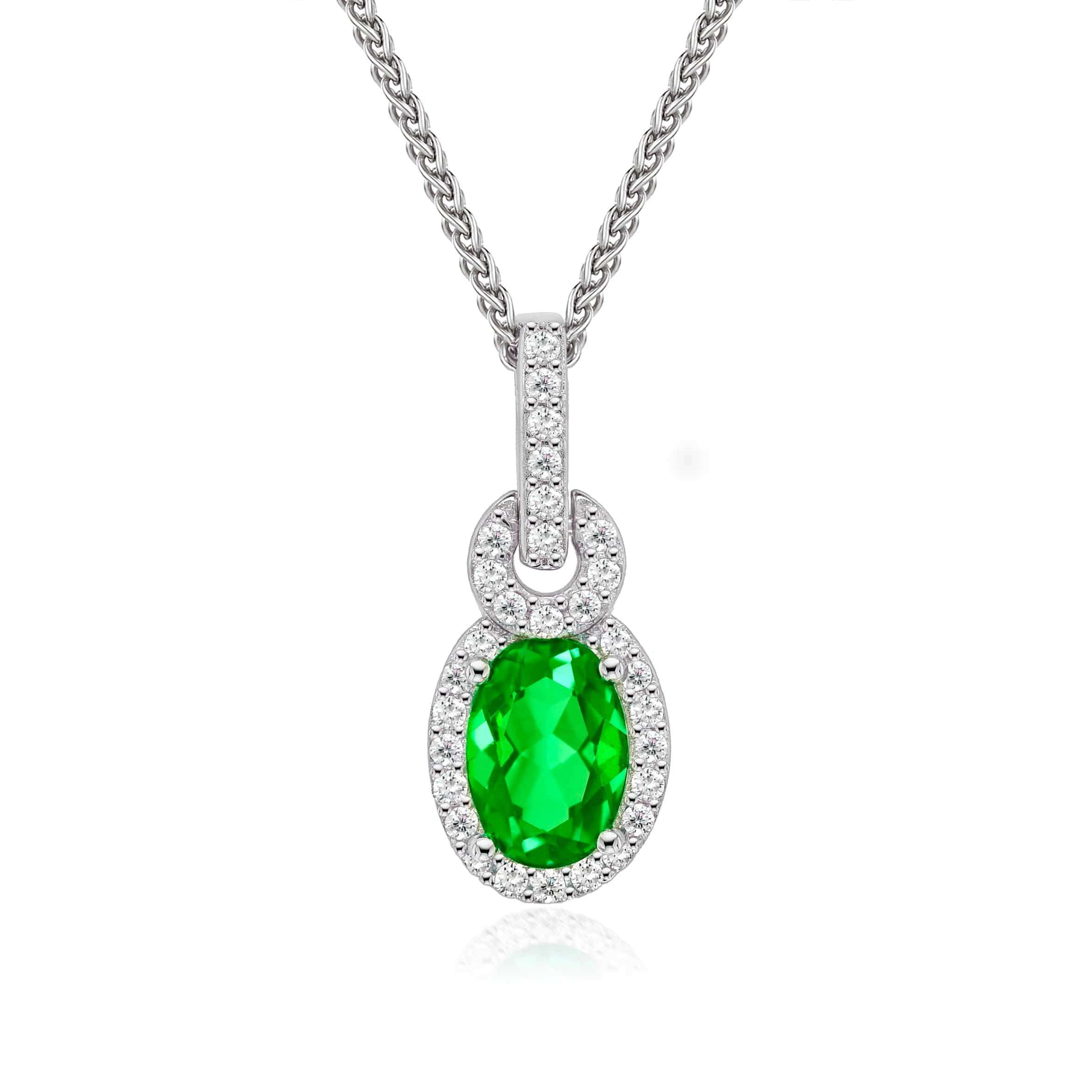 Lynora Jewellery Pendant Oval Twist Emerald Halo Pendant Sterling Silver / Emerald Oval Twist Emerald Halo Pendant