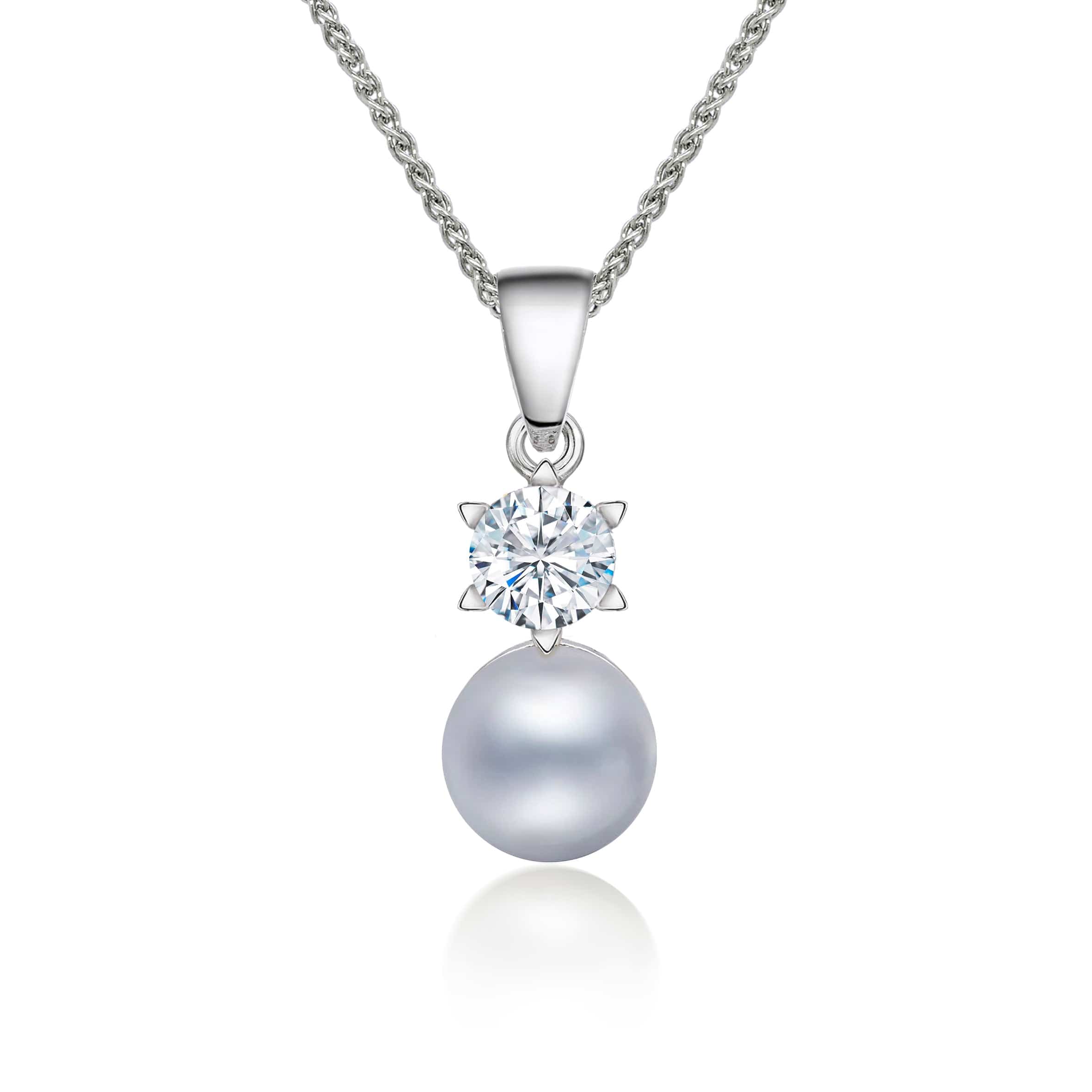 Lynora Jewellery Pendant Sterling Silver / Grey Pearl Grey Freshwater Pearl and Diamond Soliraire Pendant