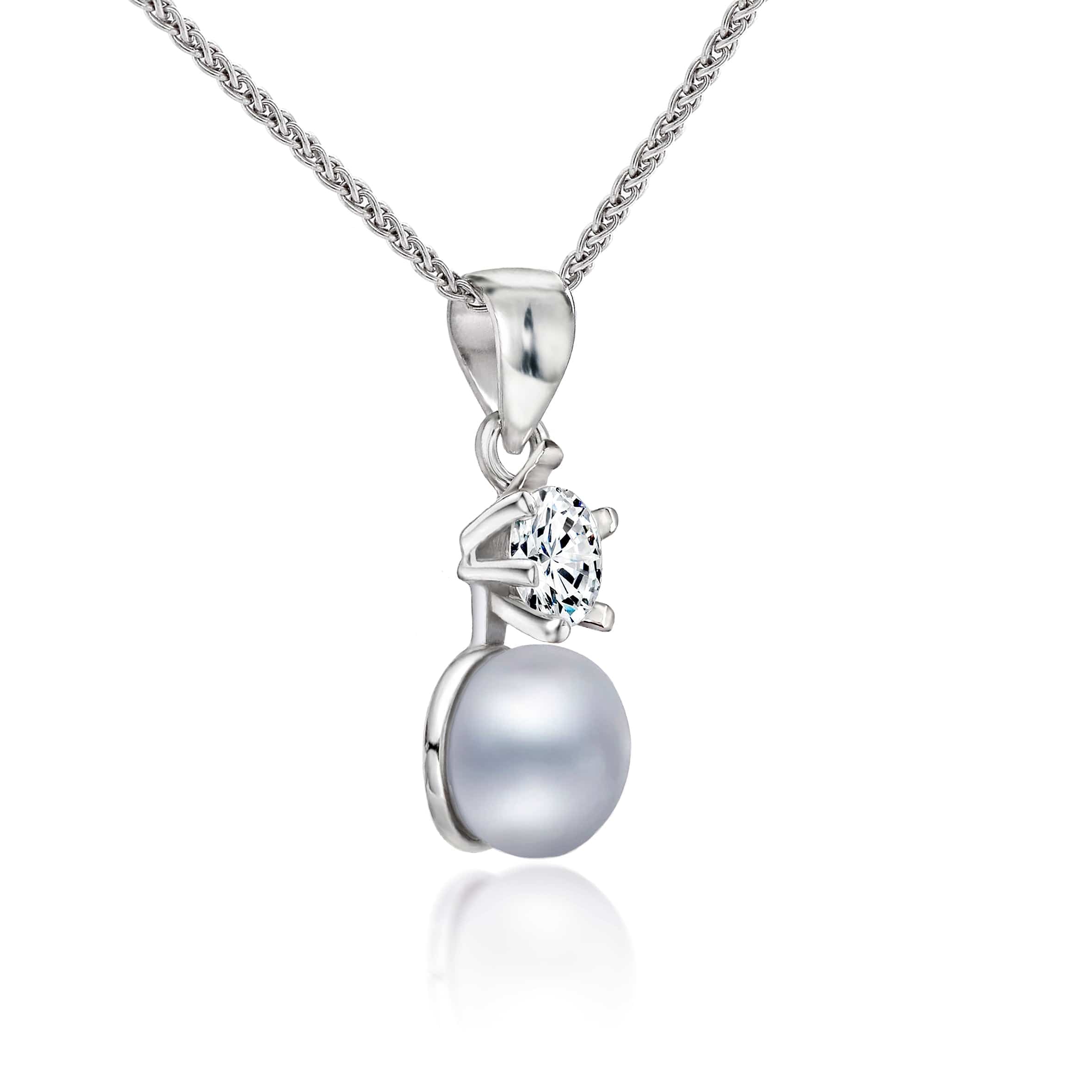 Lynora Jewellery Pendant Sterling Silver / Grey Pearl Grey Freshwater Pearl and Diamond Soliraire Pendant