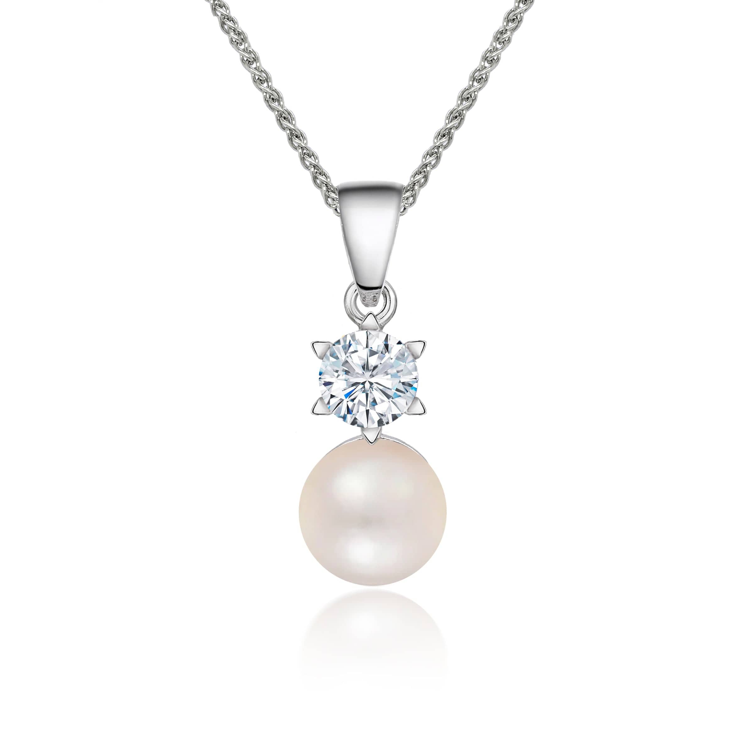 Lynora Jewellery Pendant Sterling Silver / Pearl Freshwater Pearl and Diamond Solitaire Pendant