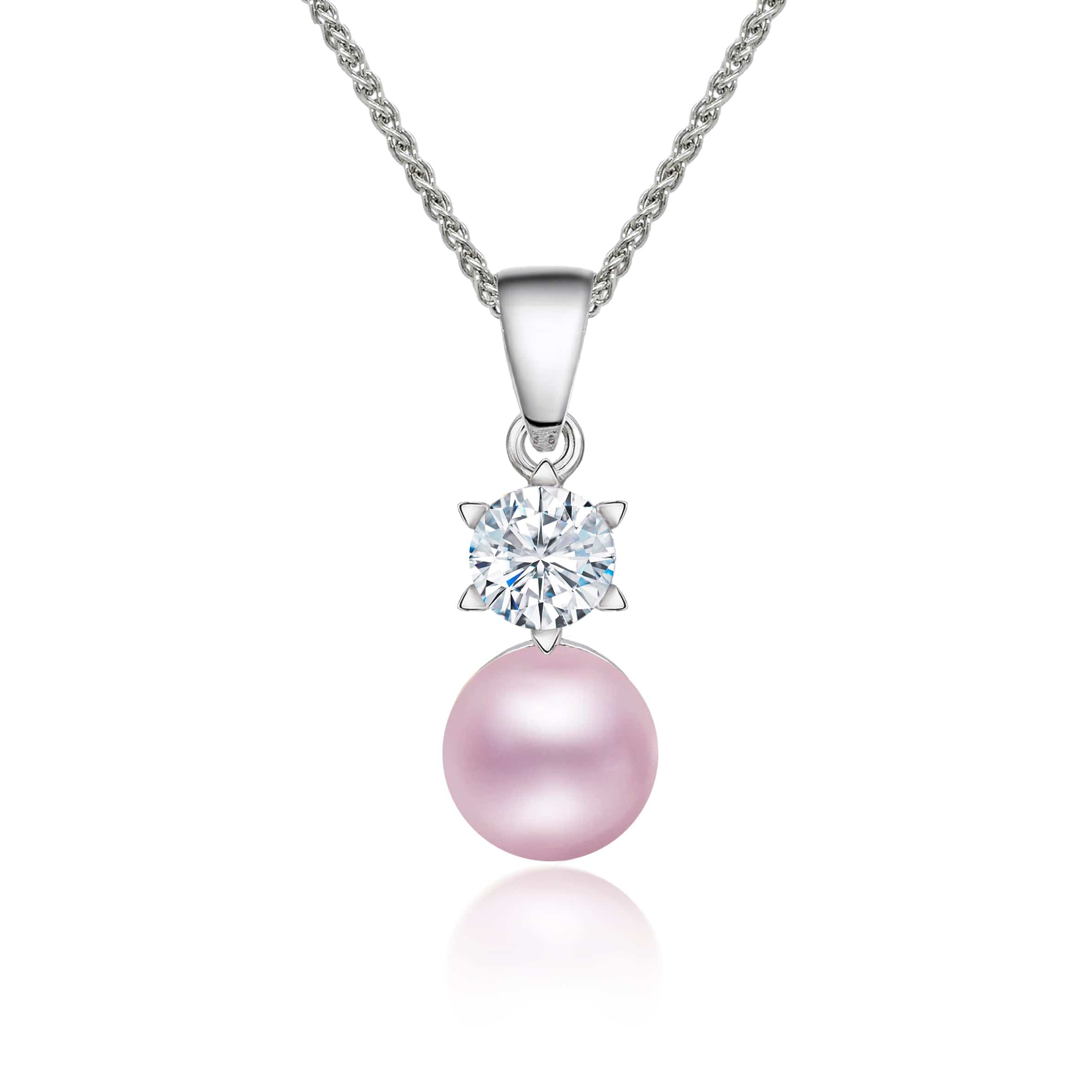 Lynora Jewellery Pendant Sterling Silver / Pink Pearl Pink Freshwater Pearl and Diamond Solitaire Pendant