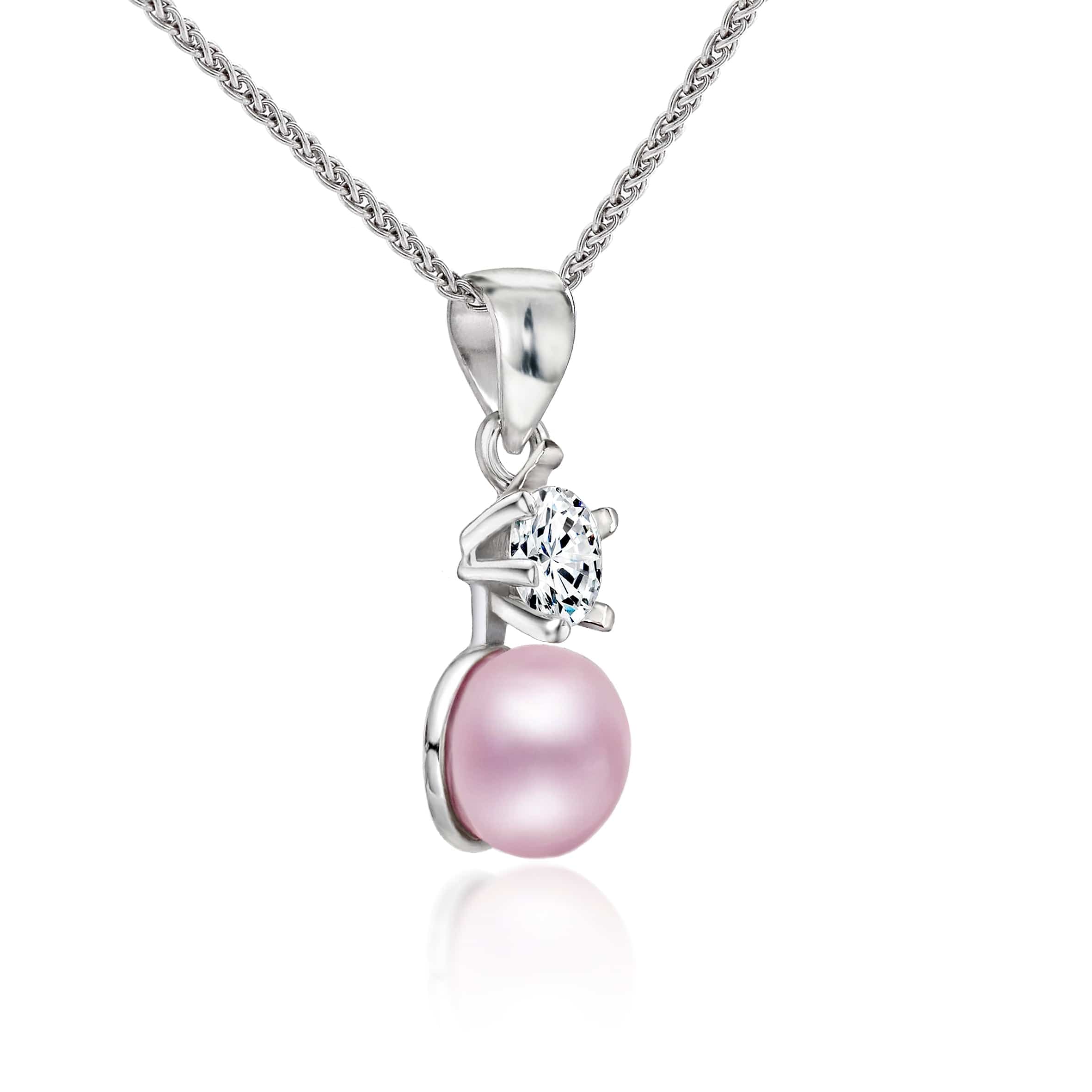 Lynora Jewellery Pendant Sterling Silver / Pink Pearl Pink Freshwater Pearl and Diamond Solitaire Pendant