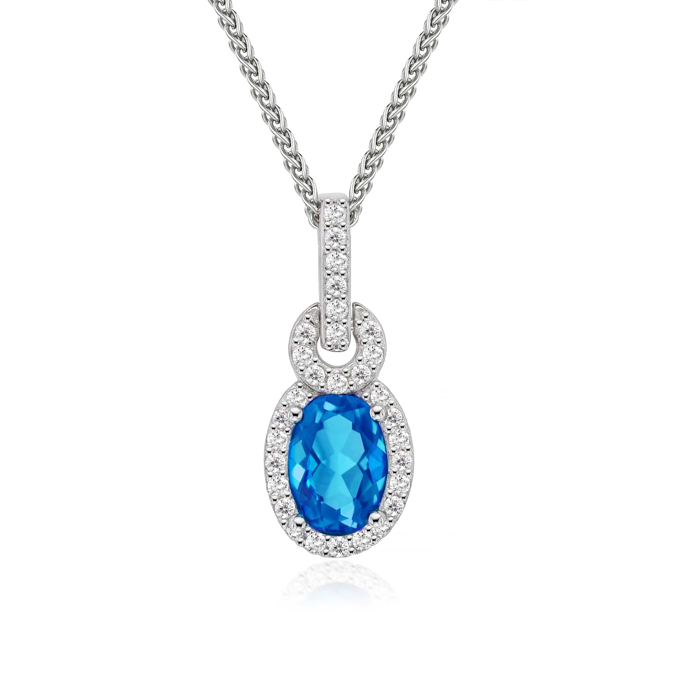 Lynora Jewellery Pendant Oval Twist Sappire Halo Pendant Sterling Silver / Sapphire Oval Twist Sappire Halo Pendant
