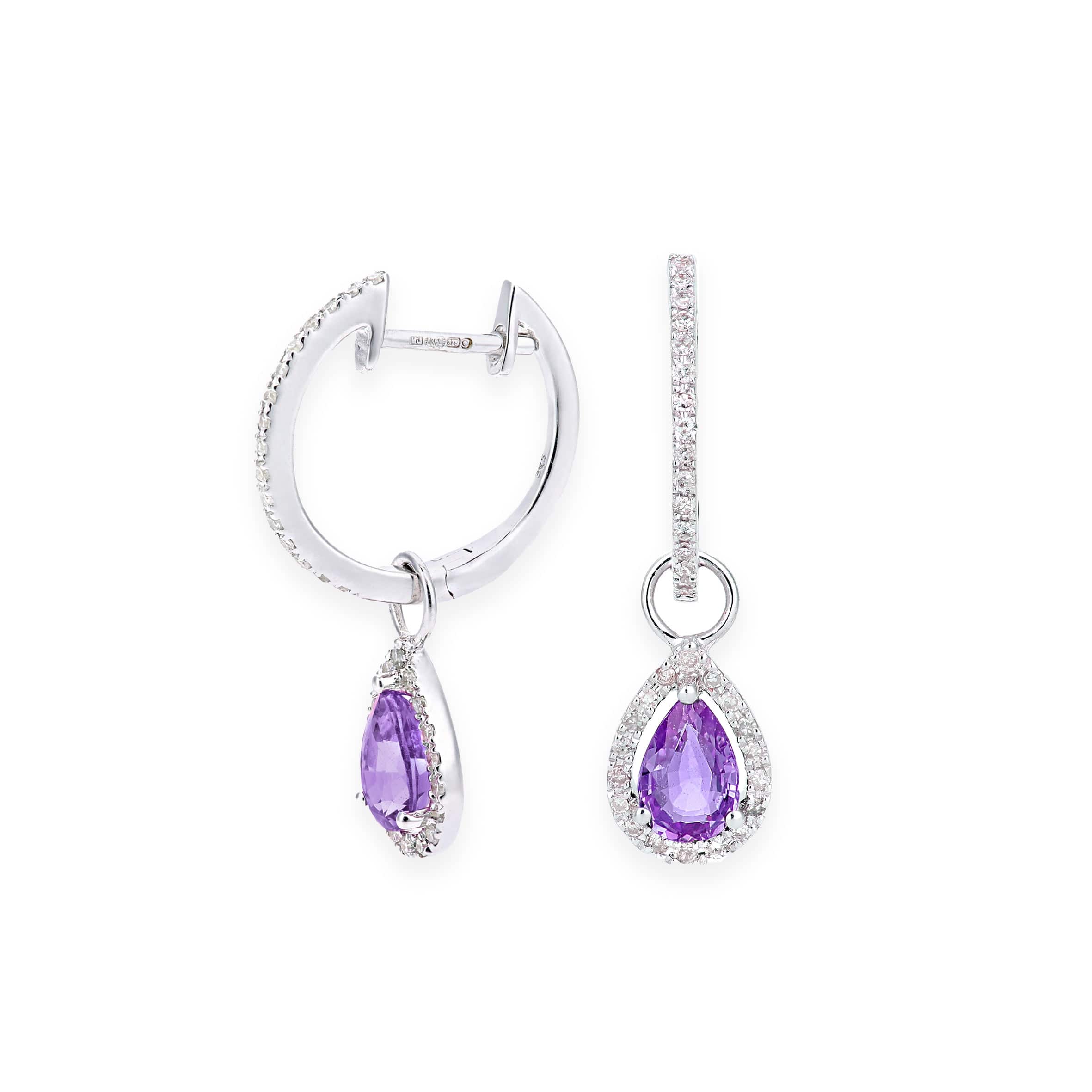 Lynora Luxe Earring 9ct White Gold Amethyst Teardrop and Diamond Halo Earrings White Gold 9ct / Amethyst 9ct White Gold Amethyst Teardrop and Diamond Halo Earrings