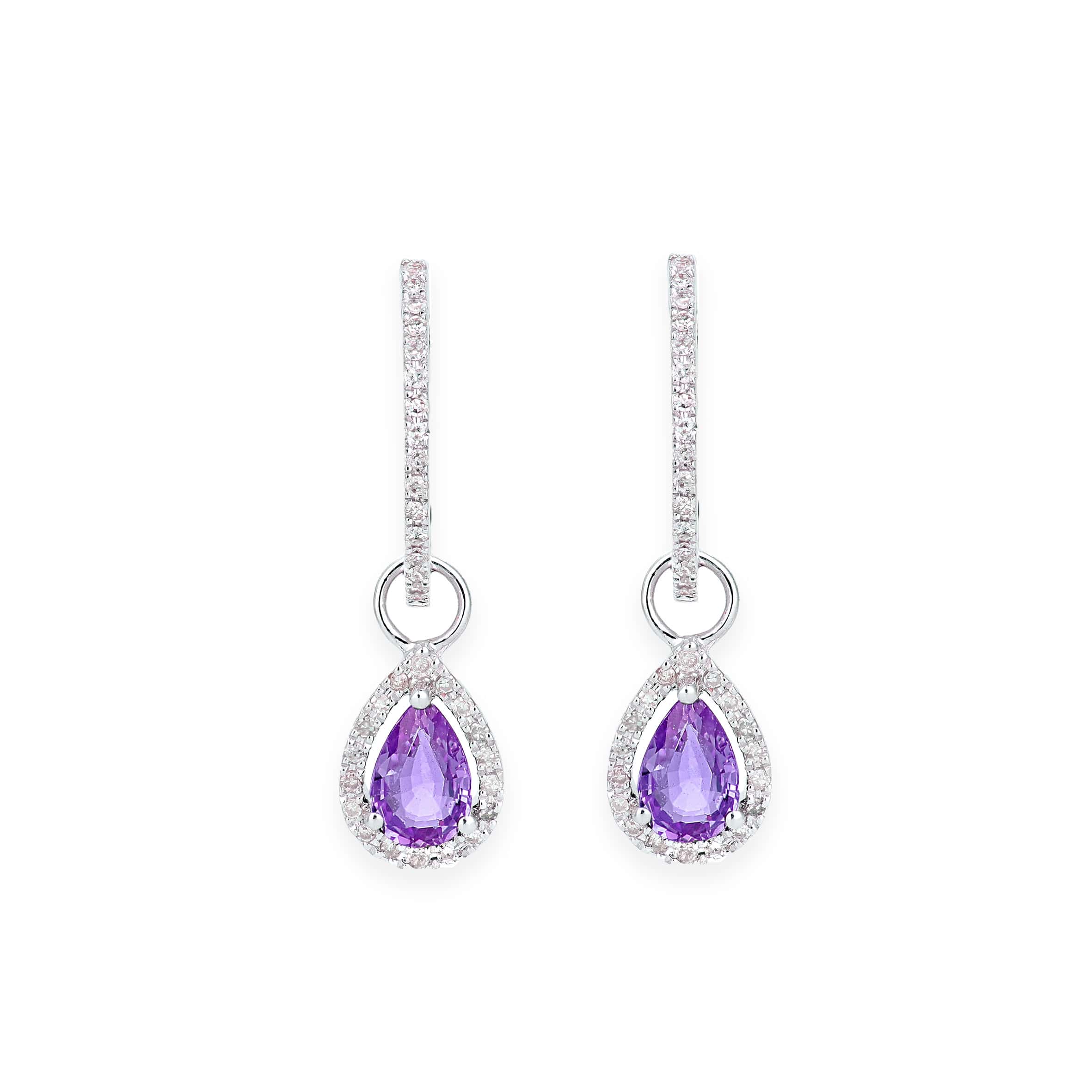 Lynora Luxe Earring 9ct White Gold Amethyst Teardrop and Diamond Halo Earrings White Gold 9ct / Amethyst 9ct White Gold Amethyst Teardrop and Diamond Halo Earrings