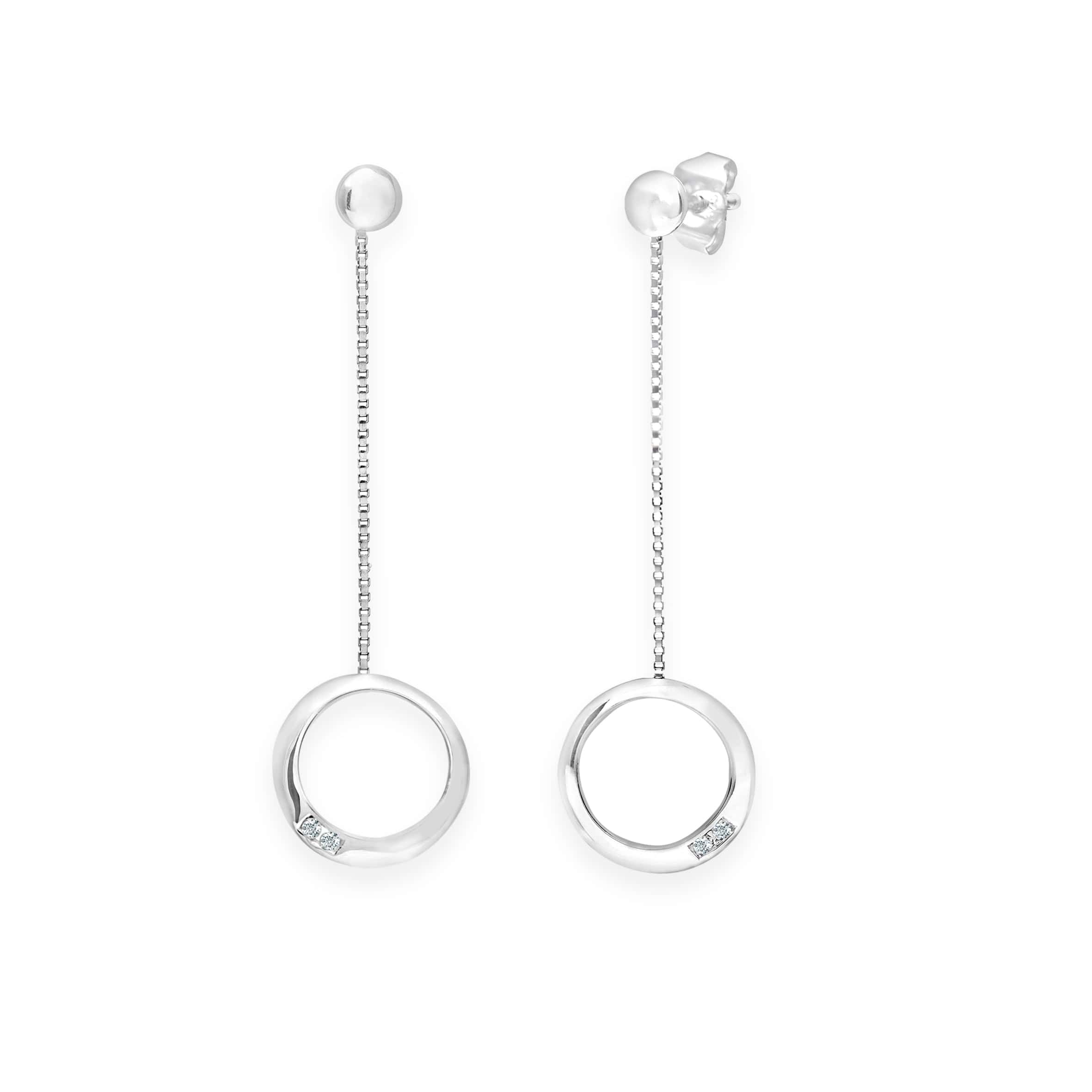Lynora Luxe Earring 9ct White Gold Diamond Circle Drop Chain Earrings White Gold 9ct / Diamond 9ct White Gold Diamond Circle Drop Chain Earrings