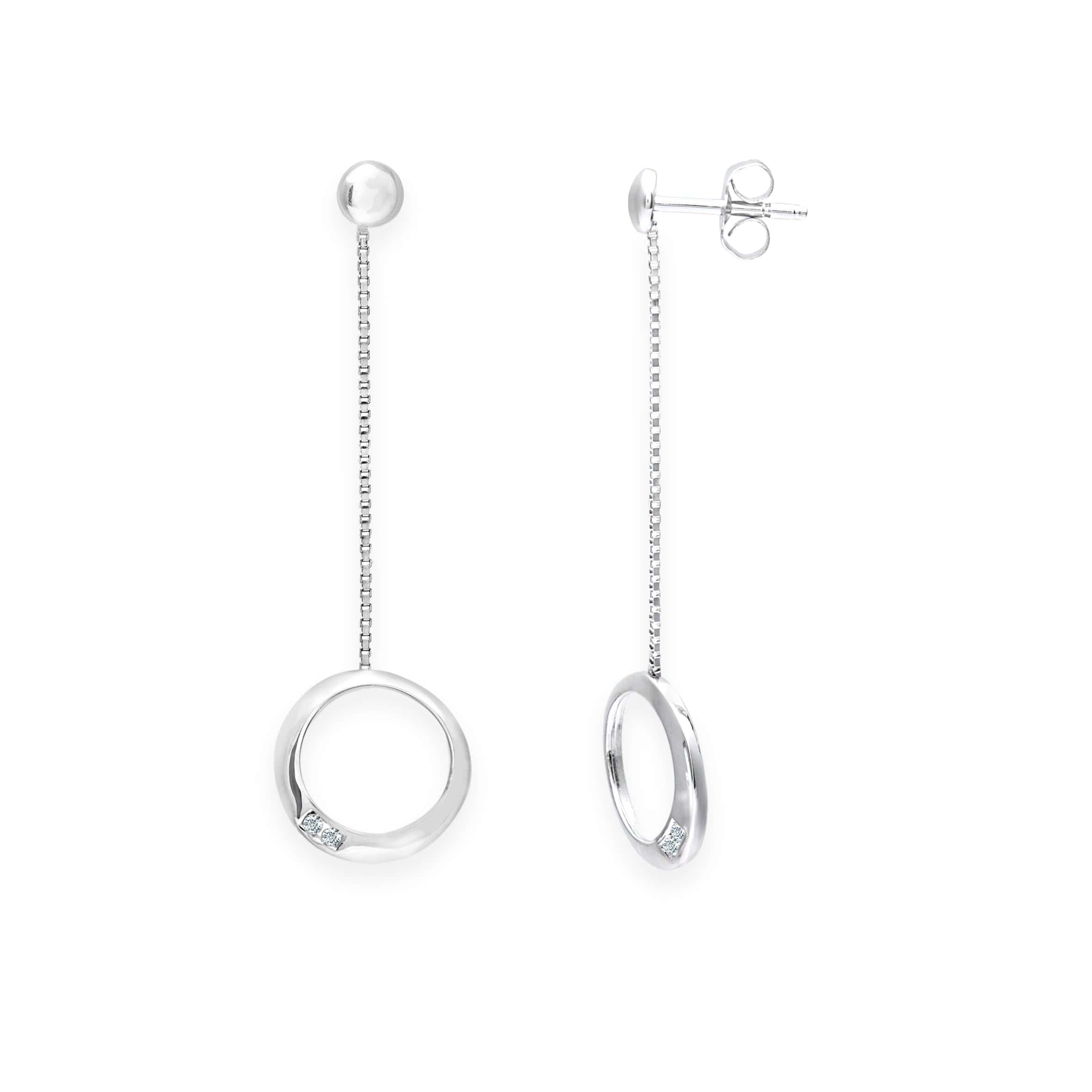 Lynora Luxe Earring 9ct White Gold Diamond Circle Drop Chain Earrings White Gold 9ct / Diamond 9ct White Gold Diamond Circle Drop Chain Earrings