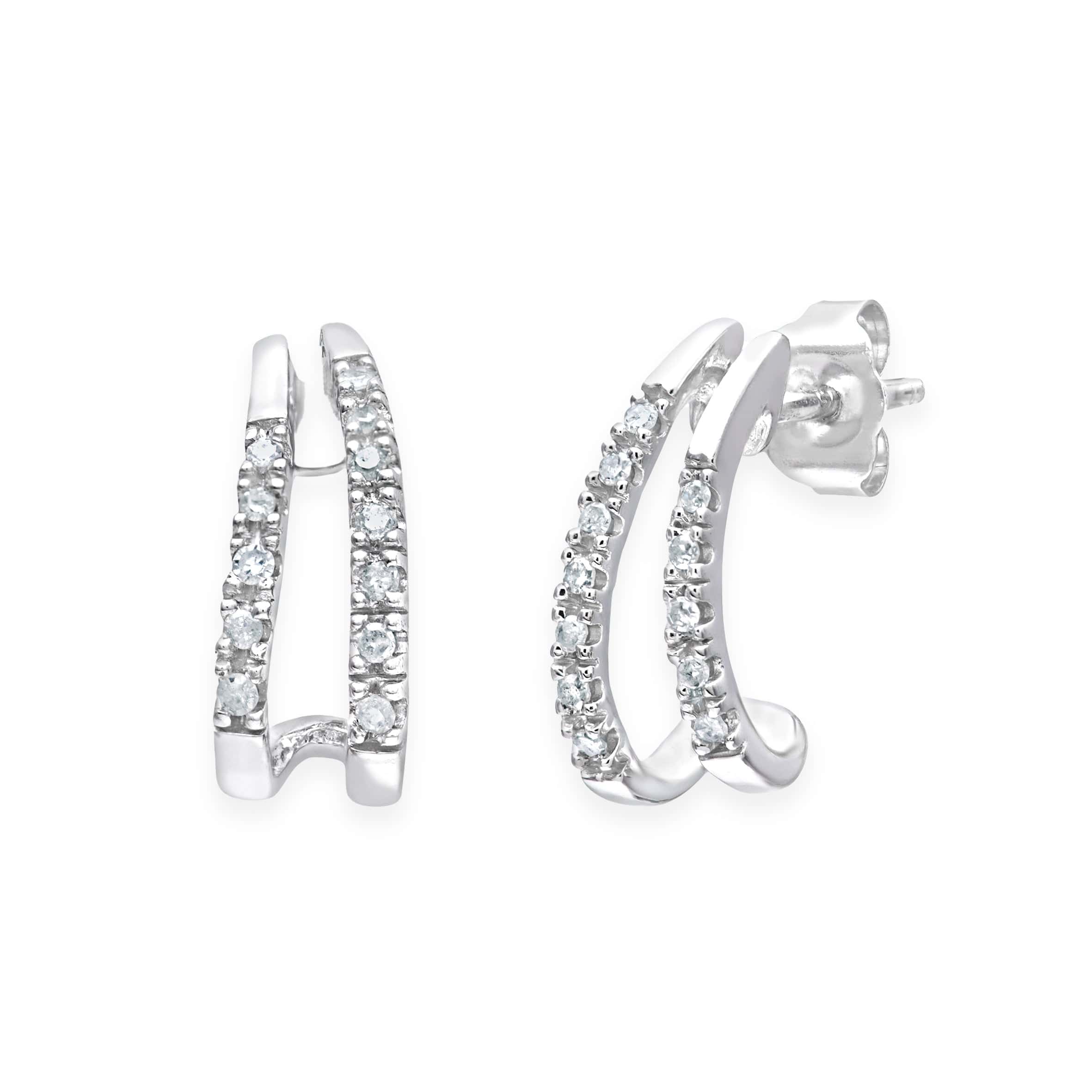 Lynora Luxe Earring 9ct White Gold Double Row Diamond Huggies White Gold 9ct / Diamond 9ct White Gold Double Row Diamond Huggies