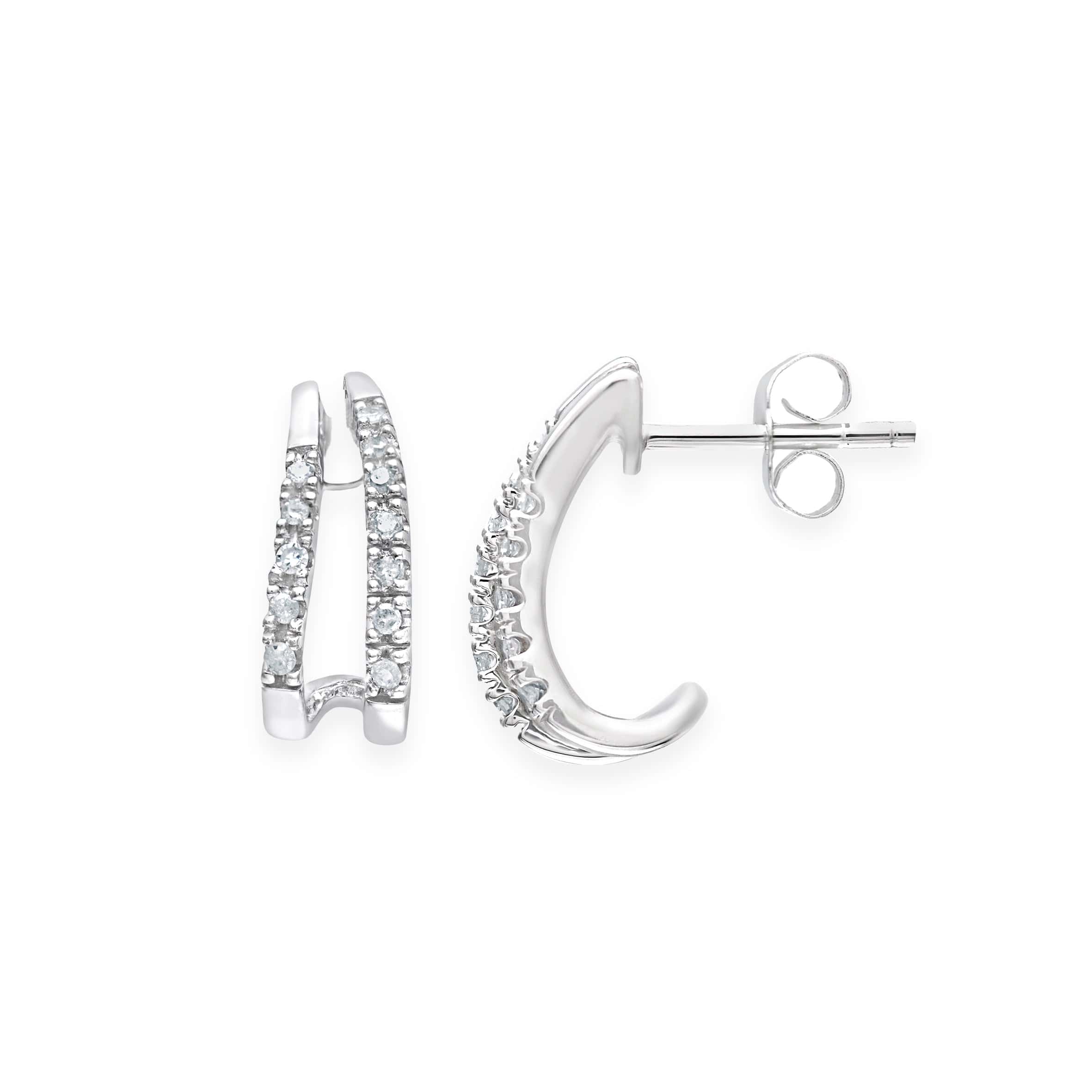 Lynora Luxe Earring 9ct White Gold Double Row Diamond Huggies White Gold 9ct / Diamond 9ct White Gold Double Row Diamond Huggies