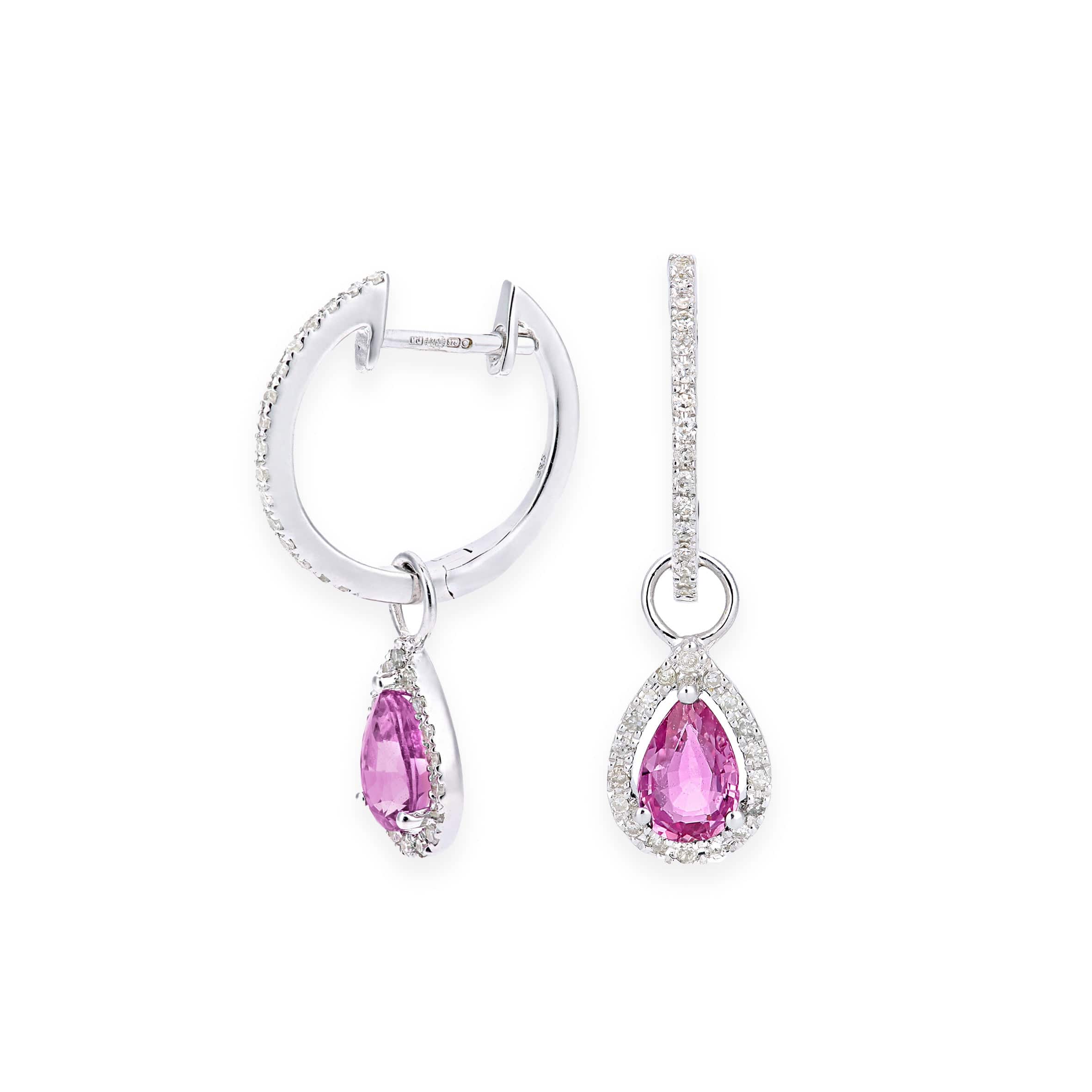 Lynora Luxe Earring 9ct White Gold Created Pink Sapphire Teardrop and Diamond Halo Earrings White Gold 9ct / Pink Sapphire 9ct White Gold Created Pink Sapphire Teardrop and Diamond Halo Earrings
