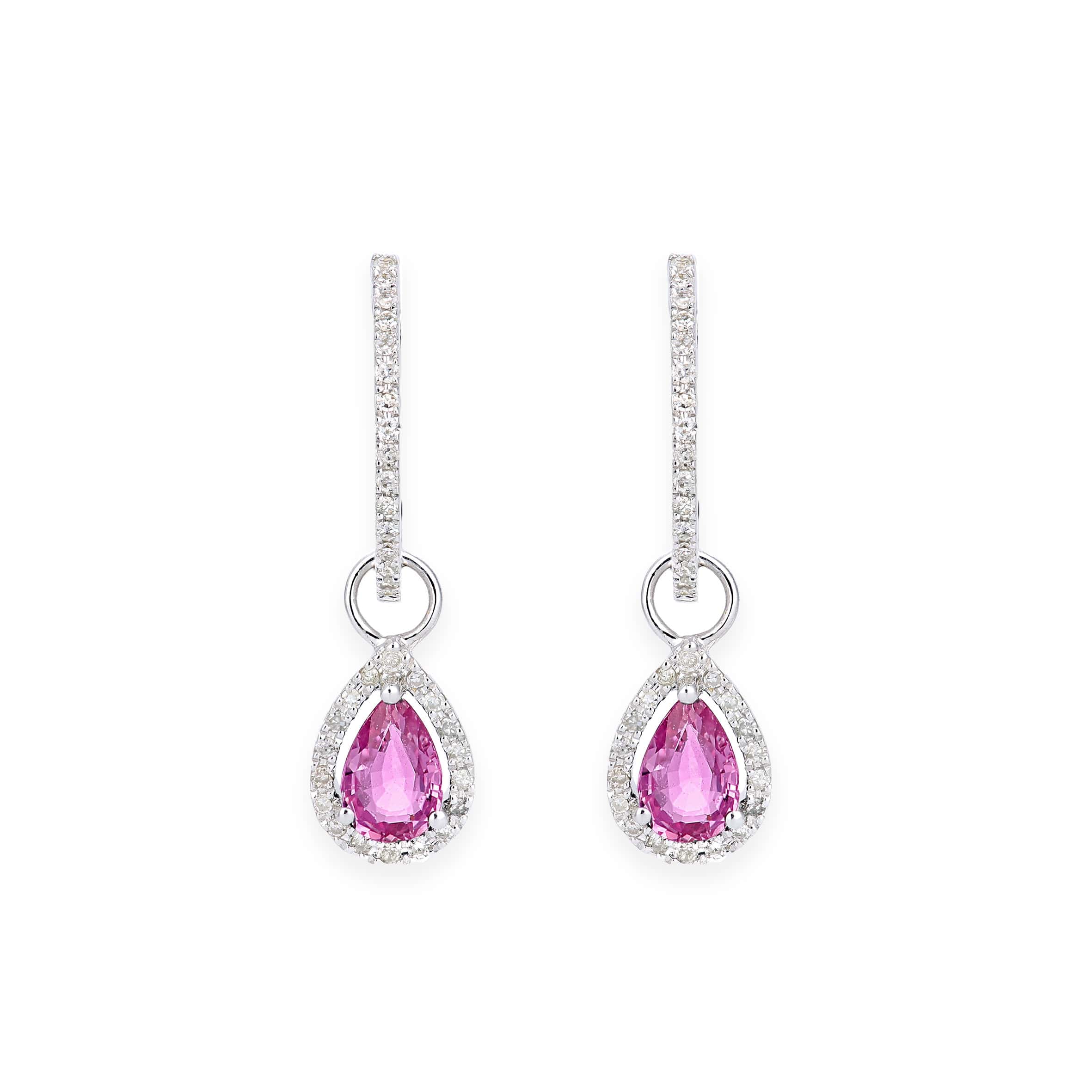 Lynora Luxe Earring 9ct White Gold Created Pink Sapphire Teardrop and Diamond Halo Earrings White Gold 9ct / Pink Sapphire 9ct White Gold Created Pink Sapphire Teardrop and Diamond Halo Earrings