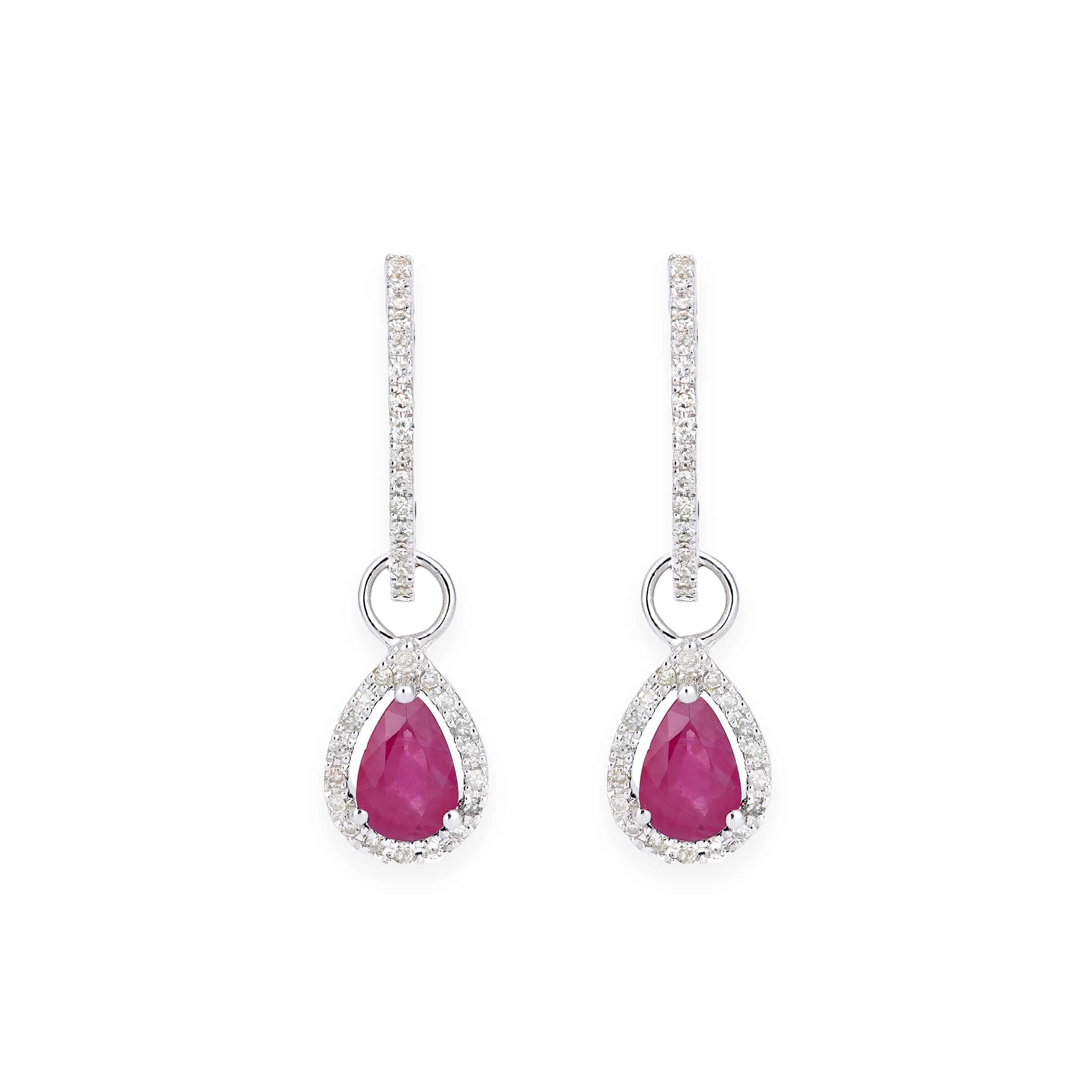 Lynora Luxe Earring 9ct White Gold Ruby Teardrop and Diamond Halo Earrings White Gold 9ct / Ruby 9ct White Gold Ruby Teardrop and Diamond Halo Earrings