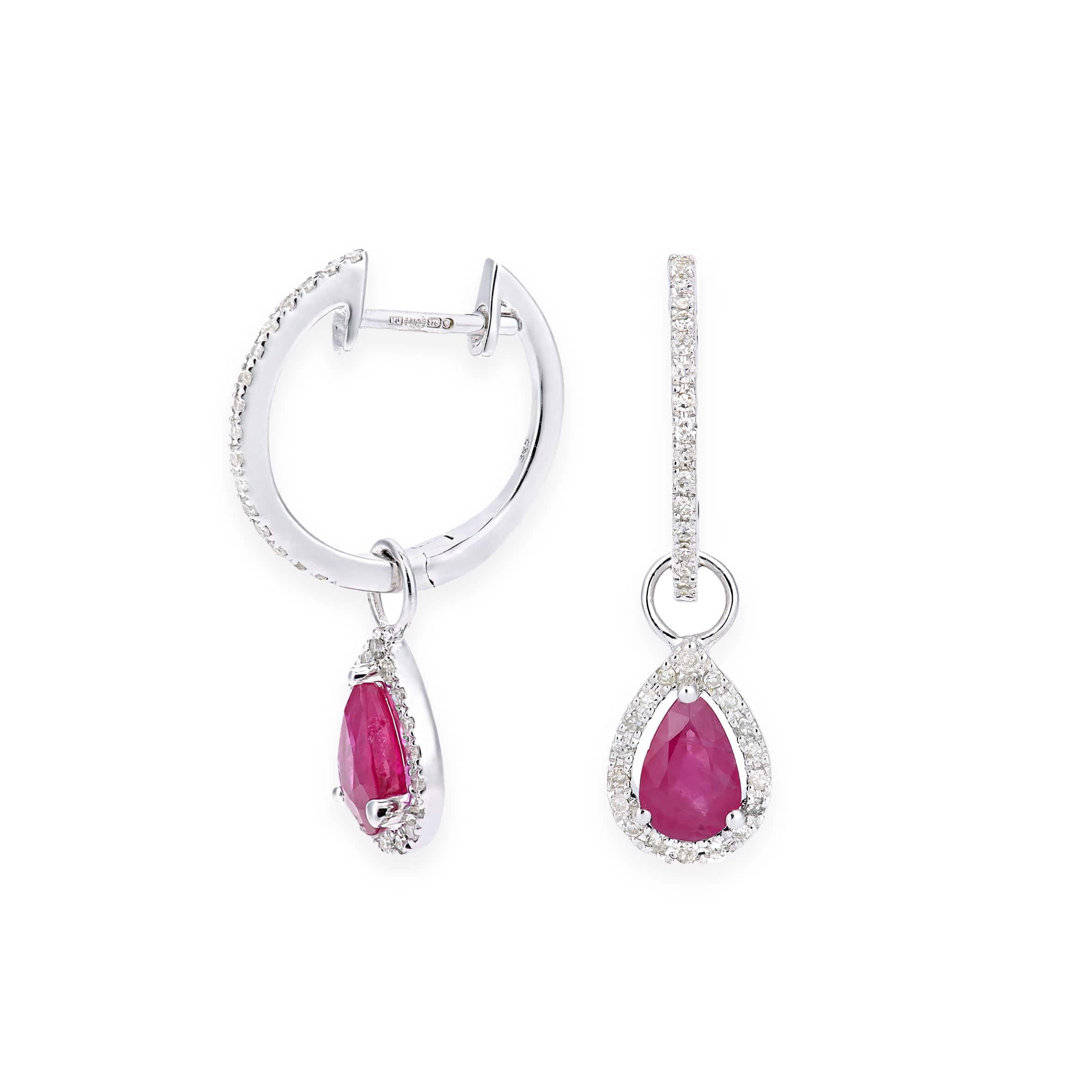 Lynora Luxe Earring 9ct White Gold Ruby Teardrop and Diamond Halo Earrings White Gold 9ct / Ruby 9ct White Gold Ruby Teardrop and Diamond Halo Earrings