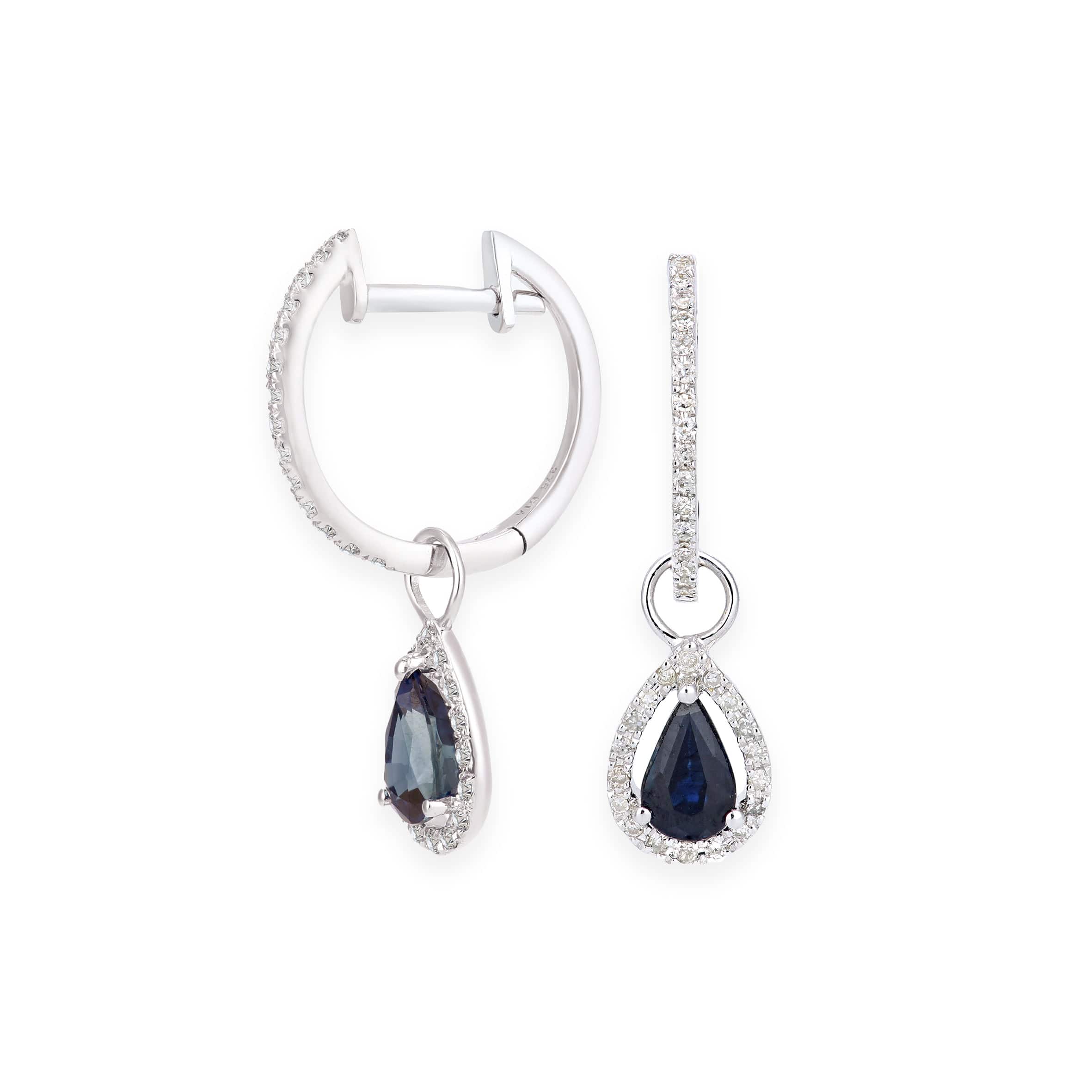 Lynora Luxe Earring 9ct White Gold Sapphire Teardrop and Diamond Halo Earrings White Gold 9ct / Sapphire 9ct White Gold Sapphire Teardrop and Diamond Halo Earrings