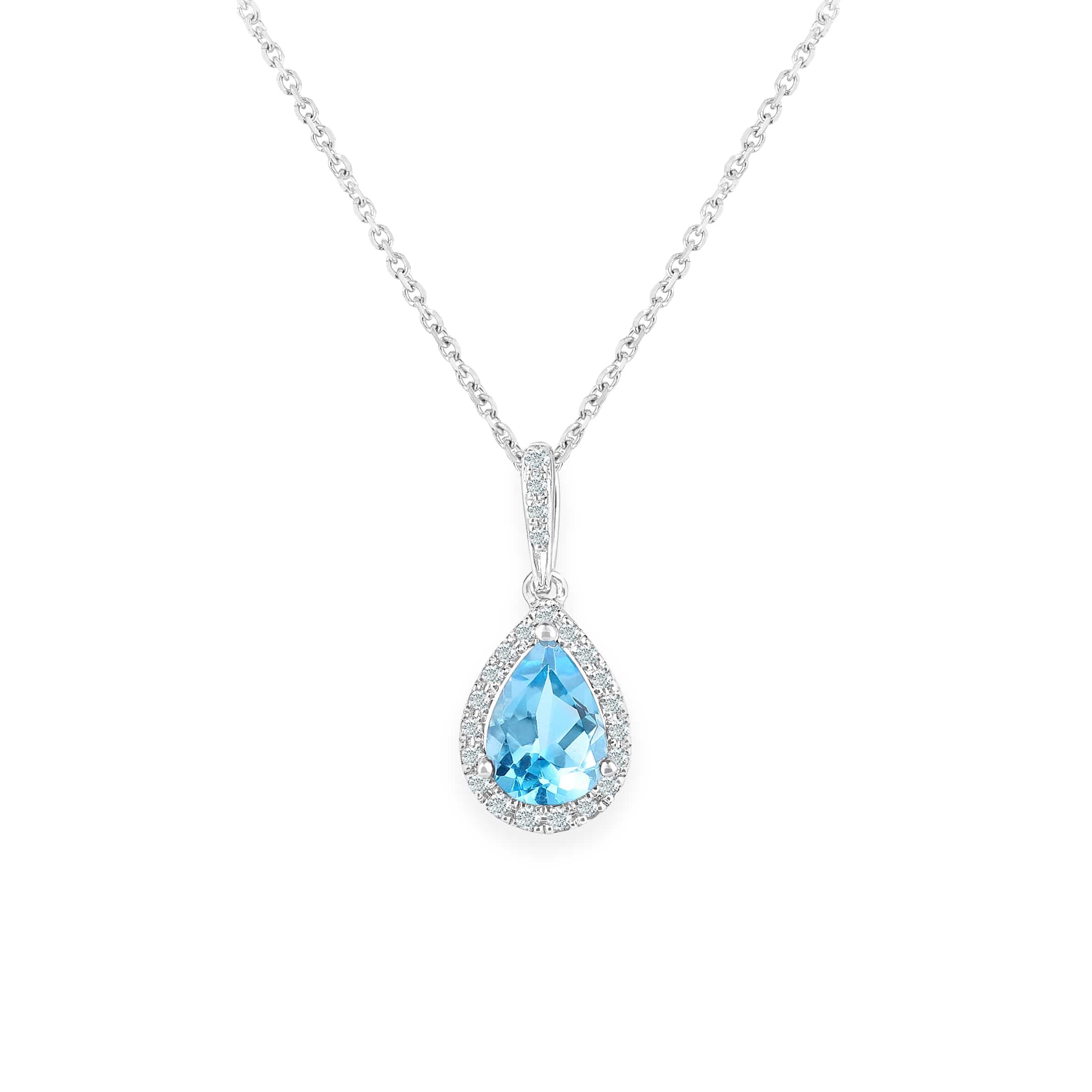 Lynora Luxe Necklace 9ct White Gold Blue Topaz Teardrop and Diamond Halo Pendant Necklace White Gold 9ct / Blue Topaz / 18" 9ct White Gold Blue Topaz Teardrop and Diamond Halo Pendant Necklace