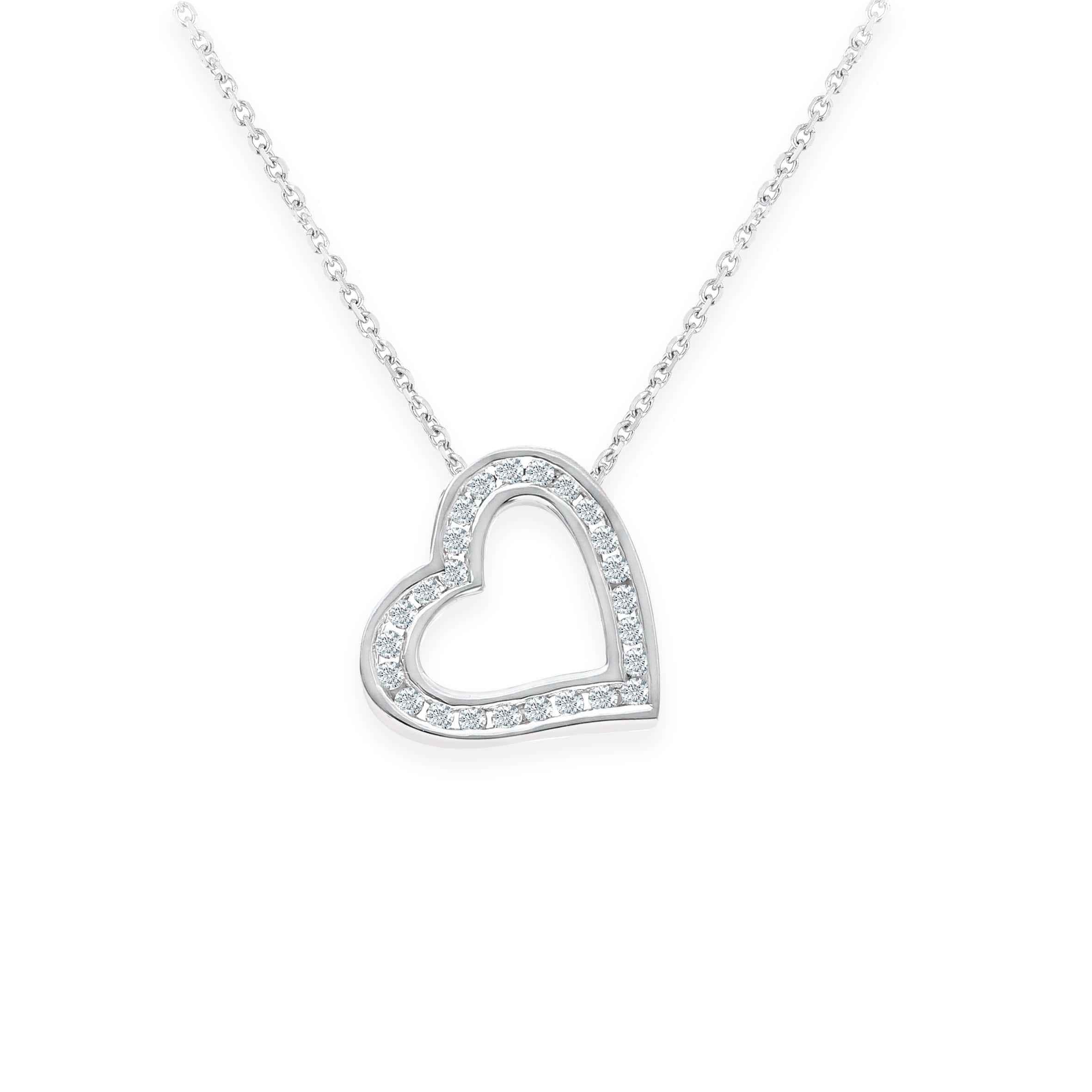 Lynora Luxe Necklace 9ct White Gold 0.25ct Diamond Heart Outline Pendant Necklace White Gold 9ct / Diamond / 18" 9ct White Gold 0.25ct Diamond Heart Outline Pendant Necklace