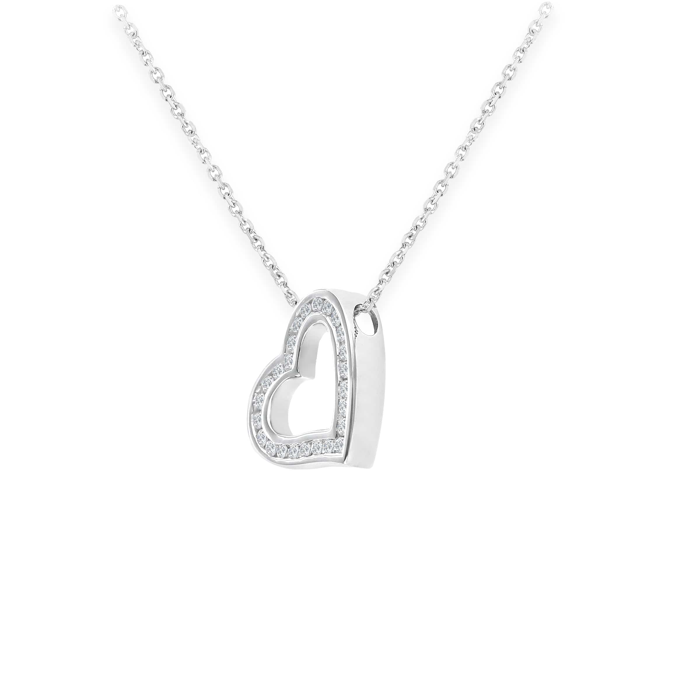 Lynora Luxe Necklace 9ct White Gold 0.25ct Diamond Heart Outline Pendant Necklace White Gold 9ct / Diamond / 18" 9ct White Gold 0.25ct Diamond Heart Outline Pendant Necklace