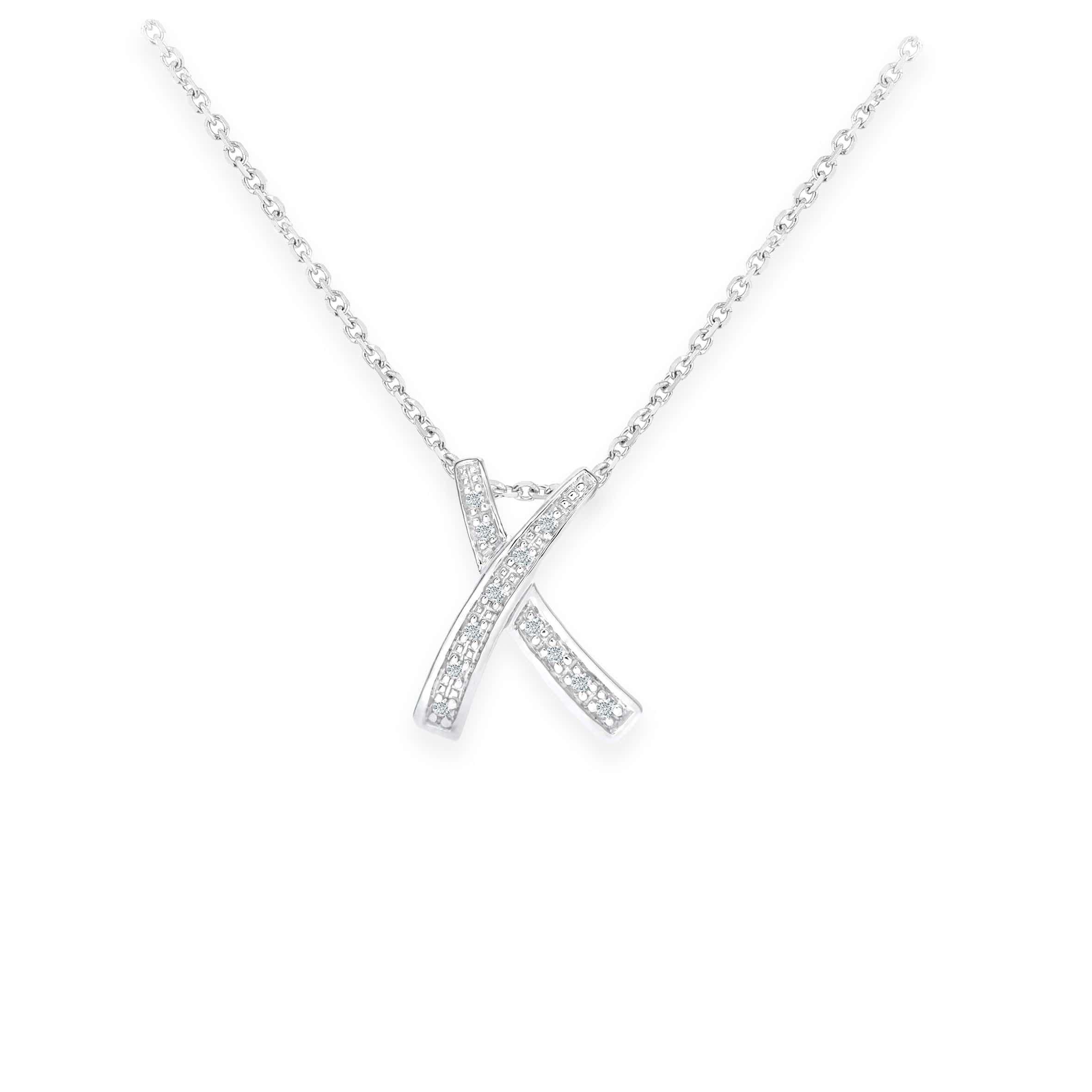 Lynora Luxe Necklace 9ct White Gold Diamond Kiss Pendant Necklace White Gold 9ct / Diamond / 18" 9ct White Gold Diamond Kiss Pendant Necklace