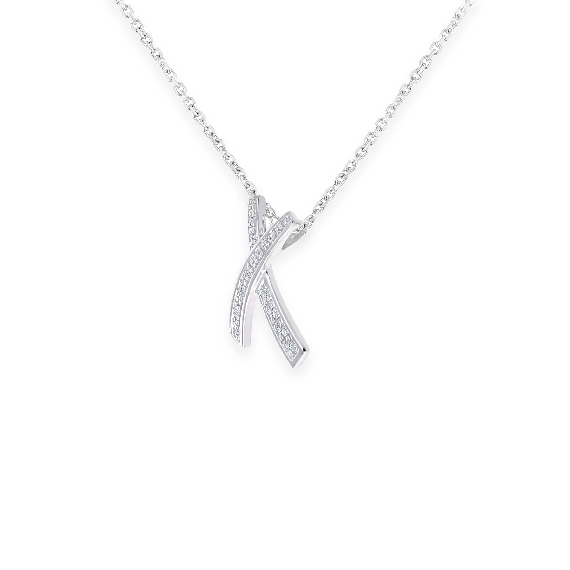 Lynora Luxe Necklace 9ct White Gold Diamond Kiss Pendant Necklace White Gold 9ct / Diamond / 18" 9ct White Gold Diamond Kiss Pendant Necklace