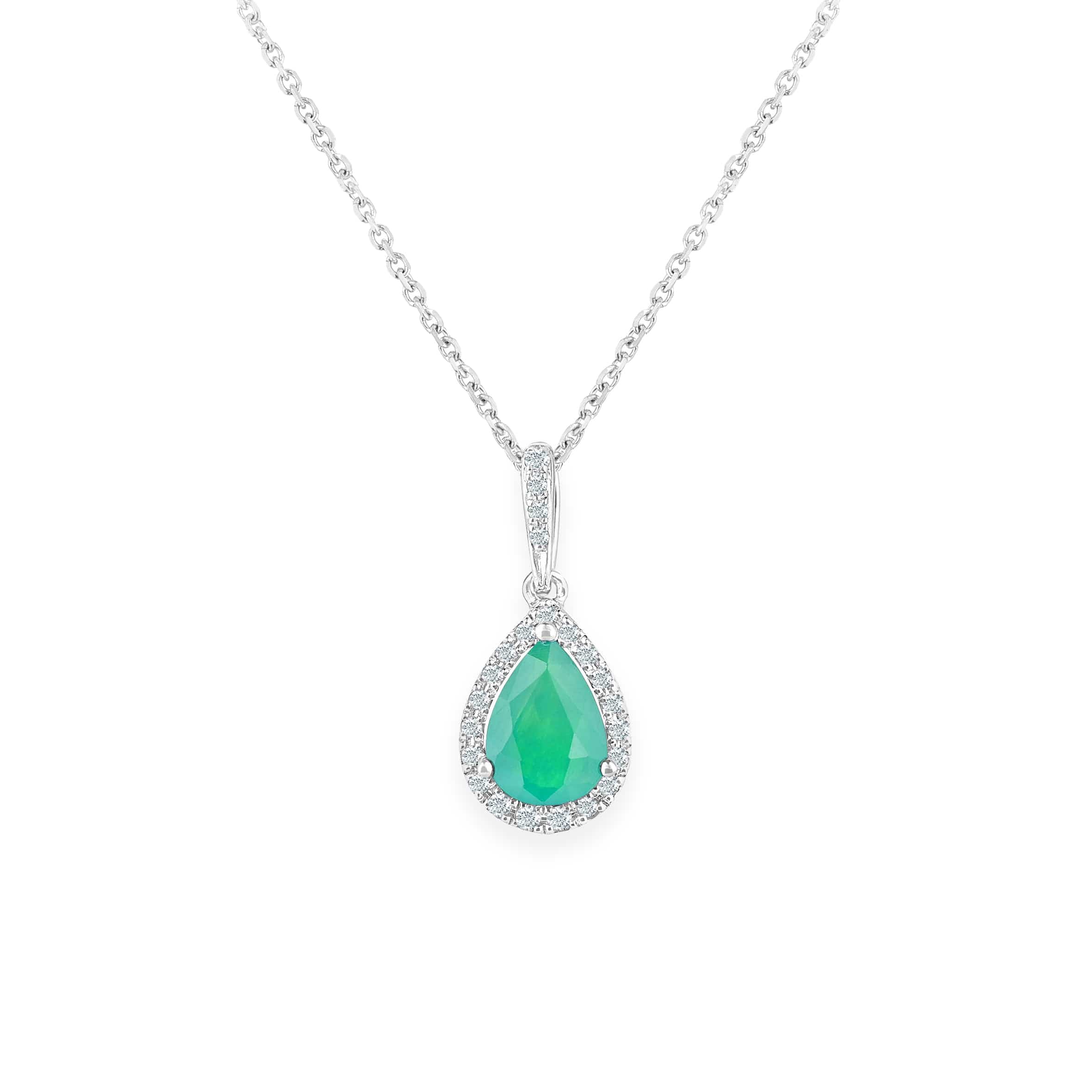 Lynora Luxe Necklace 9ct White Gold Emerald Teardrop and Diamond Halo Pendant Necklace White Gold 9ct / Emerald / 18" 9ct White Gold Emerald Teardrop and Diamond Halo Pendant Necklace